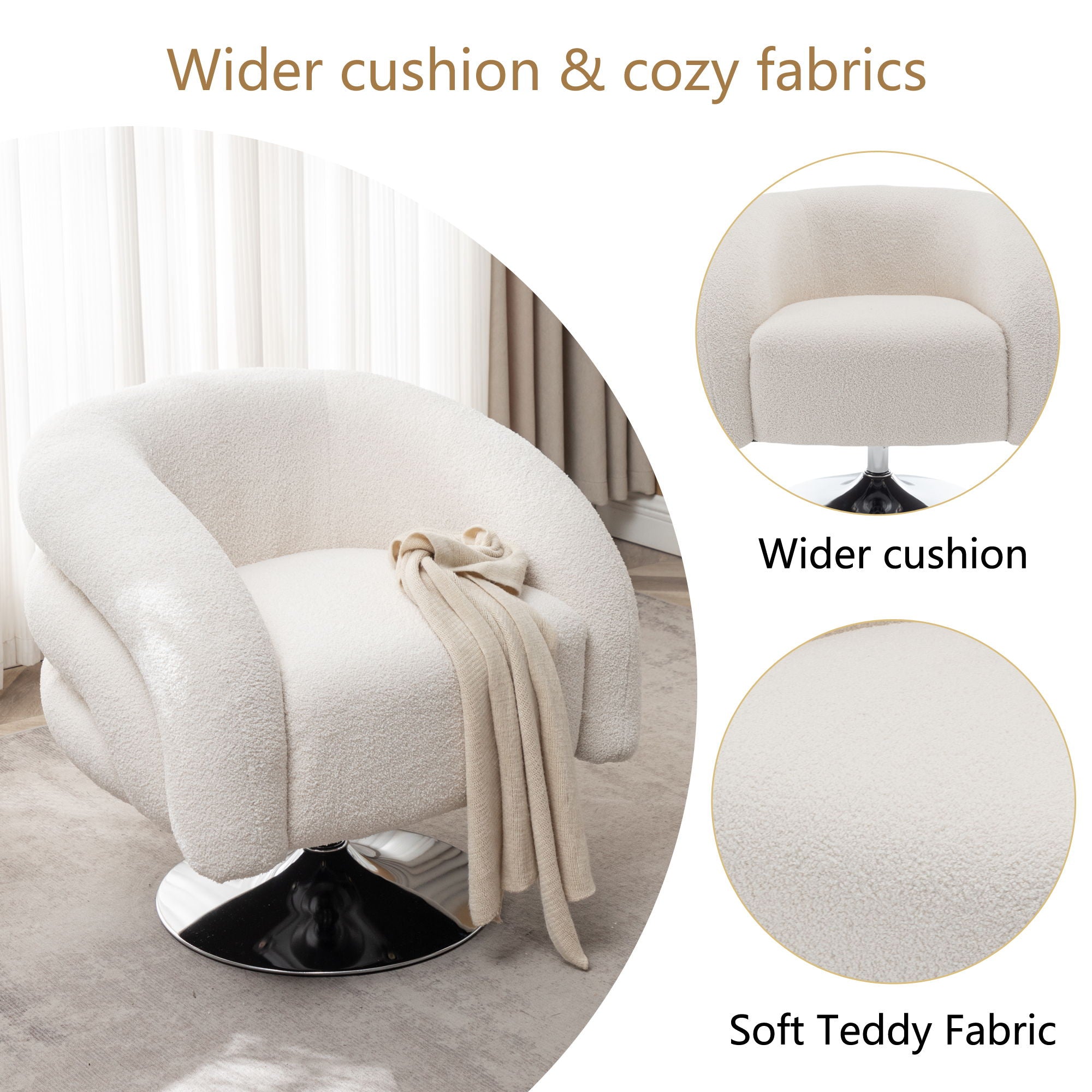 Modern Style Single Swivel Sofa Chair, Teddy Upholstered Single Sofa With Round And Fluffy Reading Chair, Suitable For Living Room
