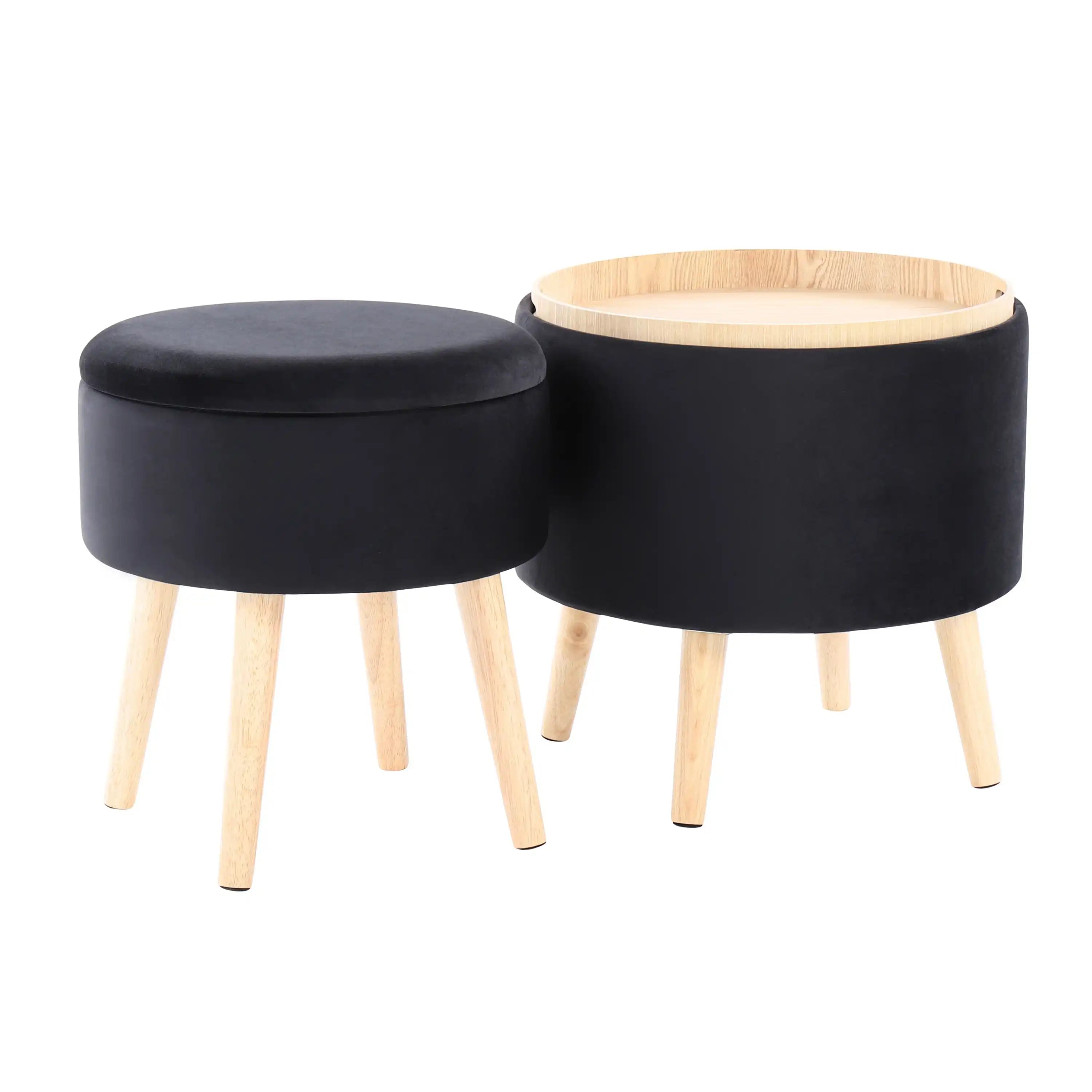 Tray - Contemporary Storage Ottoman With Matching Stool - Black / Natural - Best Buy Furniture
