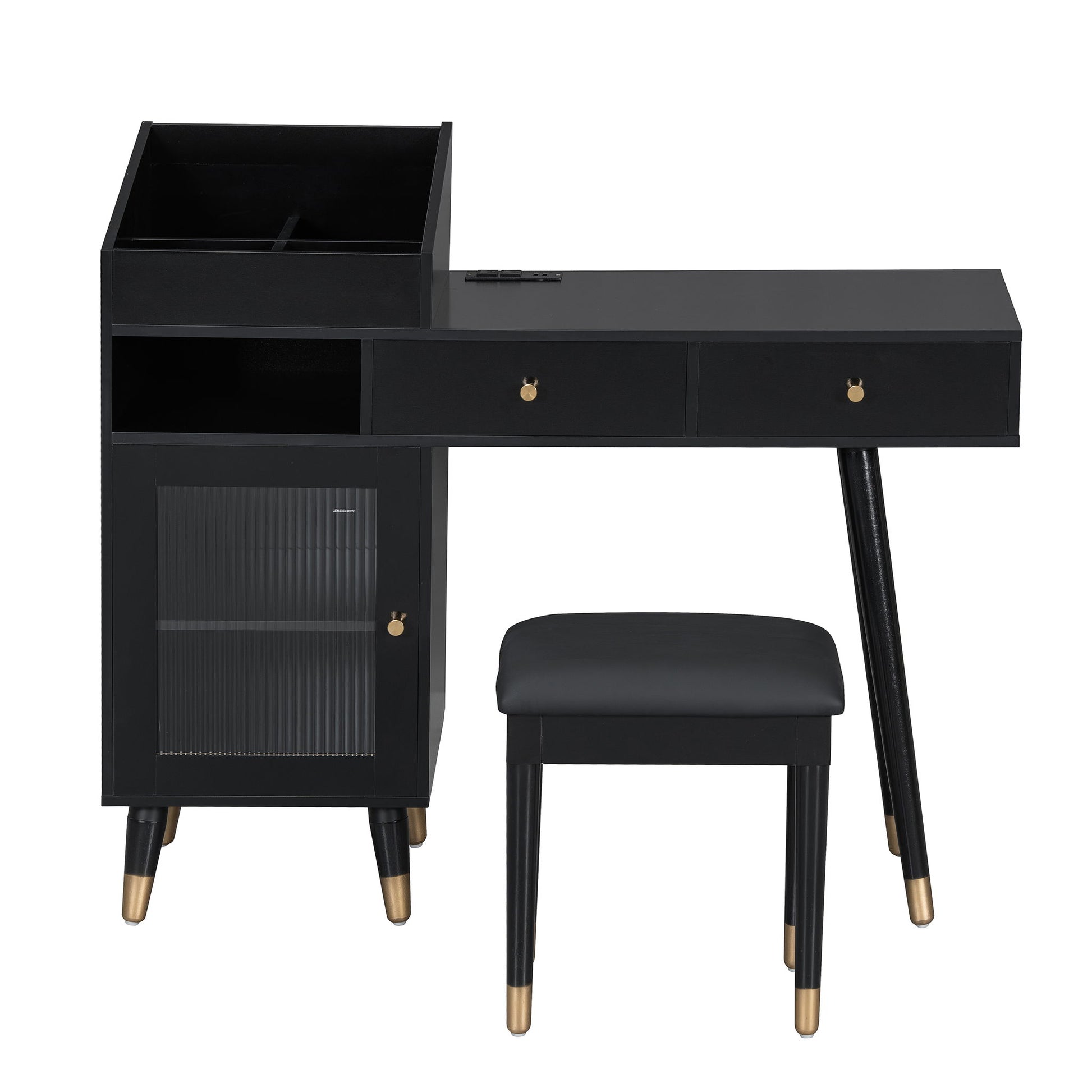 Modern Makeup Vanity Desk With Drawers Cabinet & Charging Port Engineered Wood Space Saving Design For Small Places - Black - Best Buy Furniture