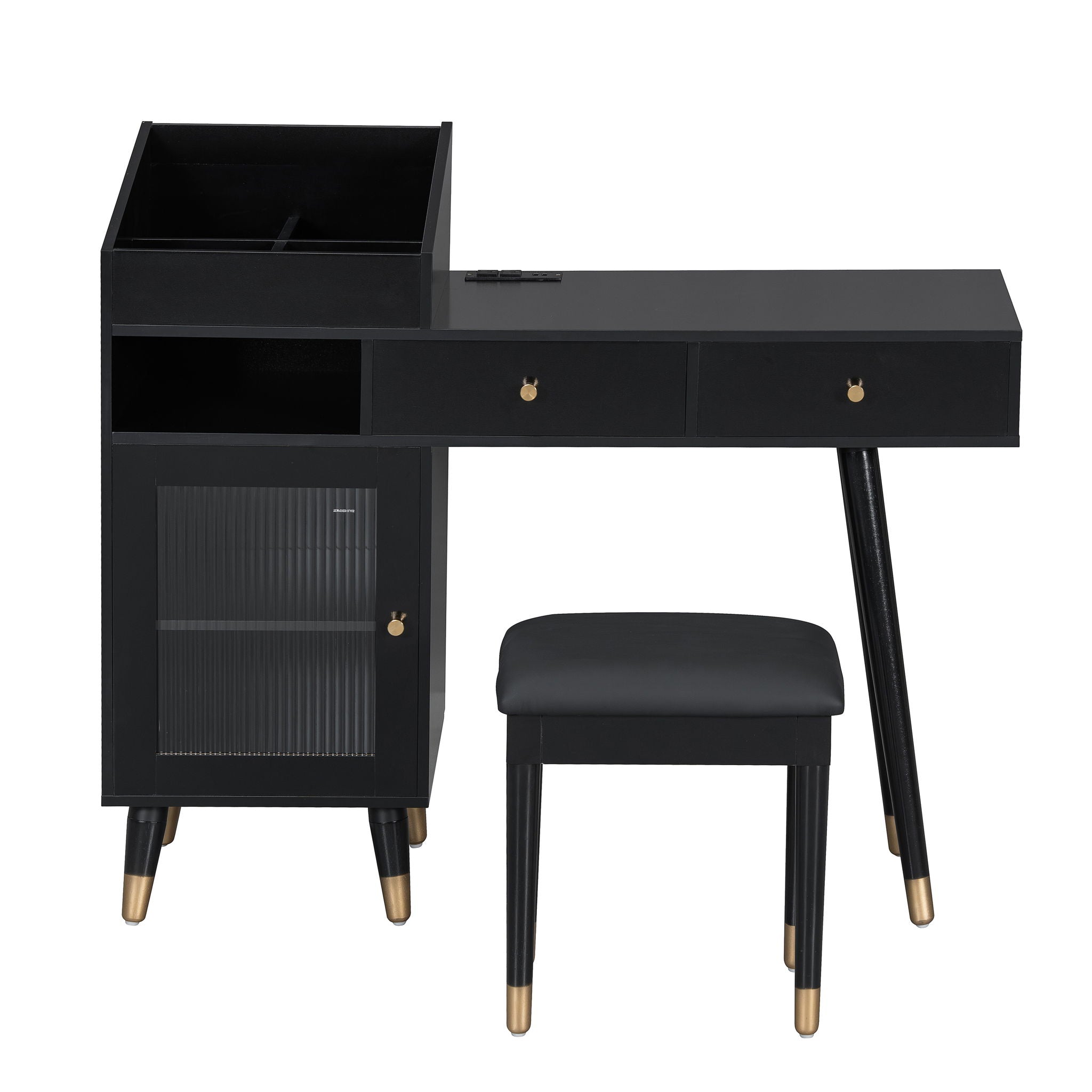 Modern Makeup Vanity Desk With Drawers Cabinet & Charging Port Engineered Wood Space Saving Design For Small Places - Black - Best Buy Furniture