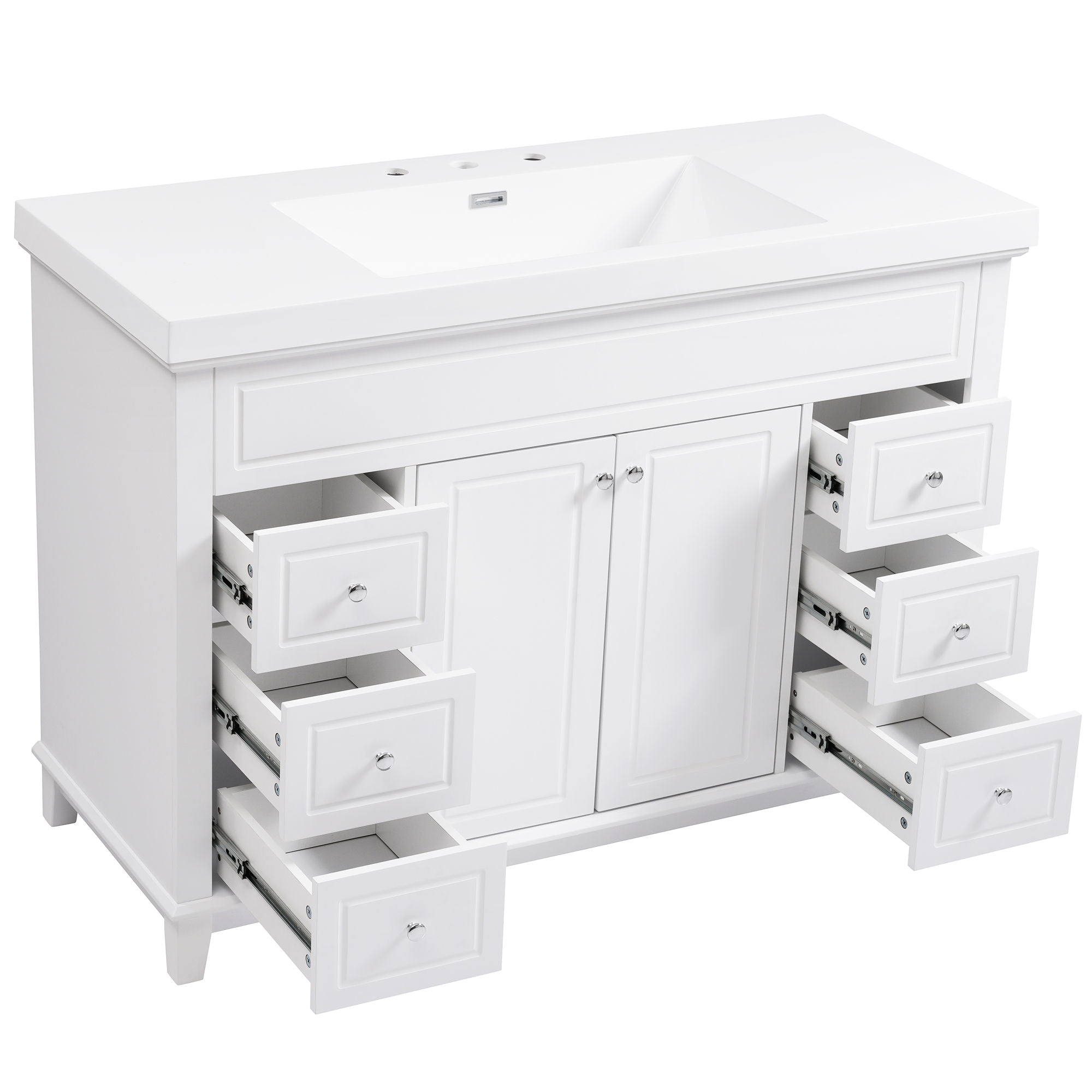 Bathroom Vanity With Sink, 6 Soft Close Drawers & Double Doors - White