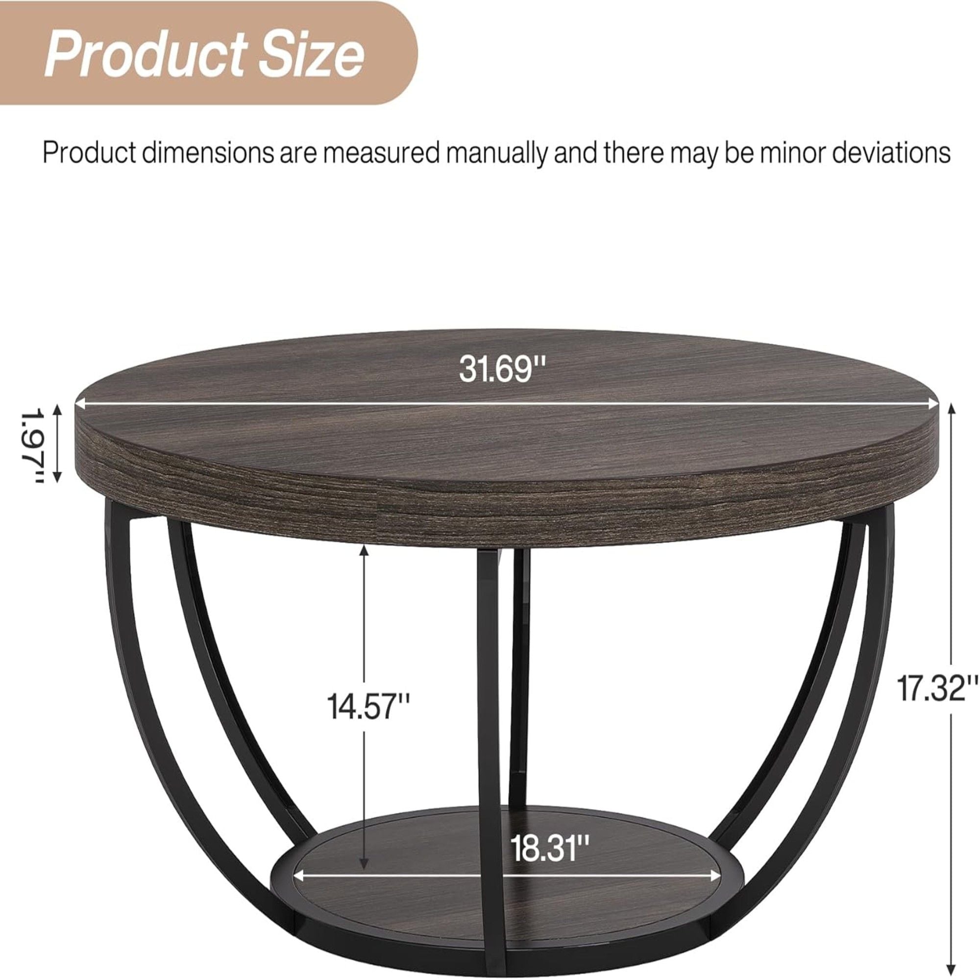 2 Tier Circle Coffee Table With Storage Shelves