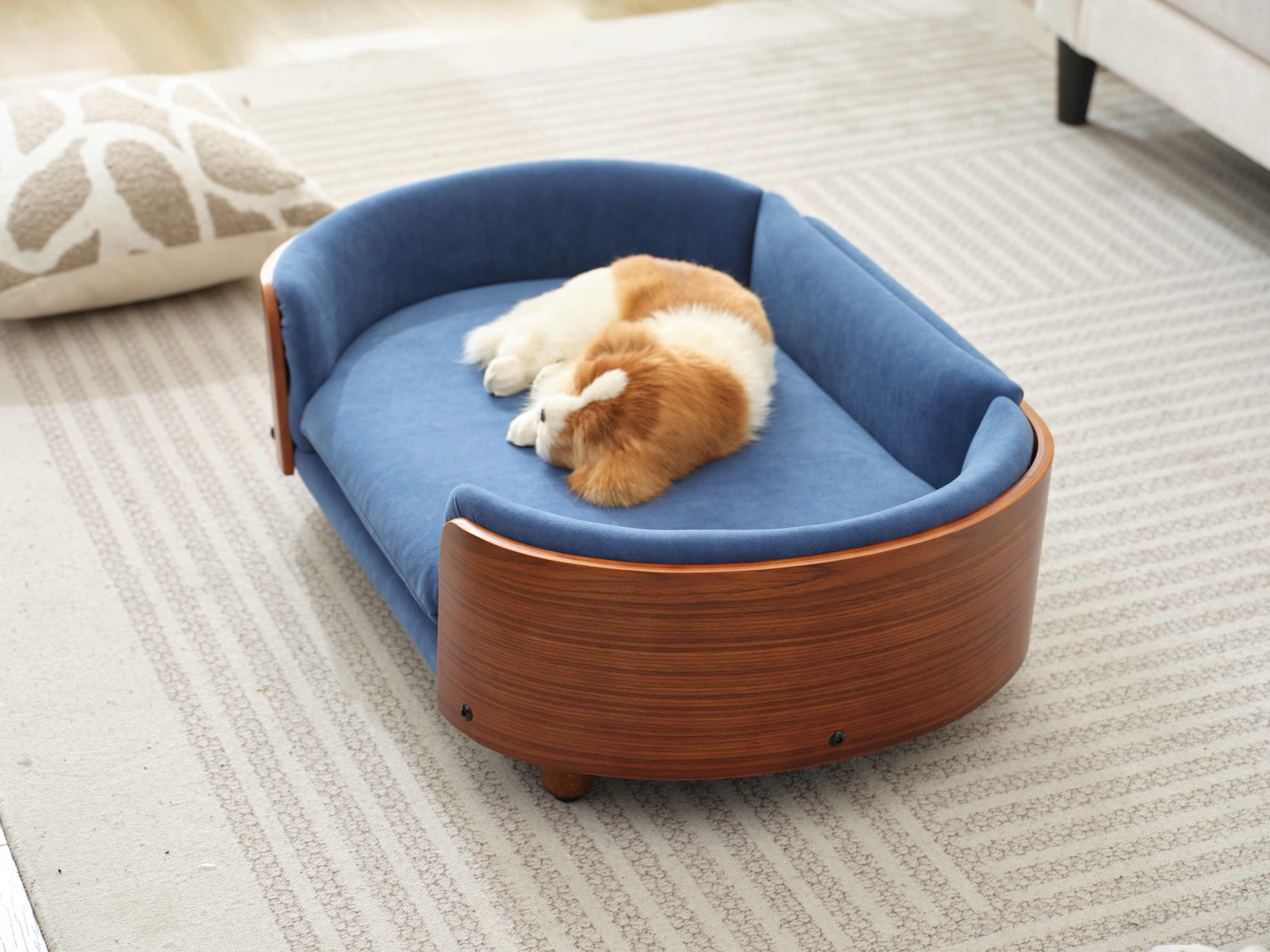 Scandinavian Style Elevated Dog Bed Mid Size Dark Blue Velvet