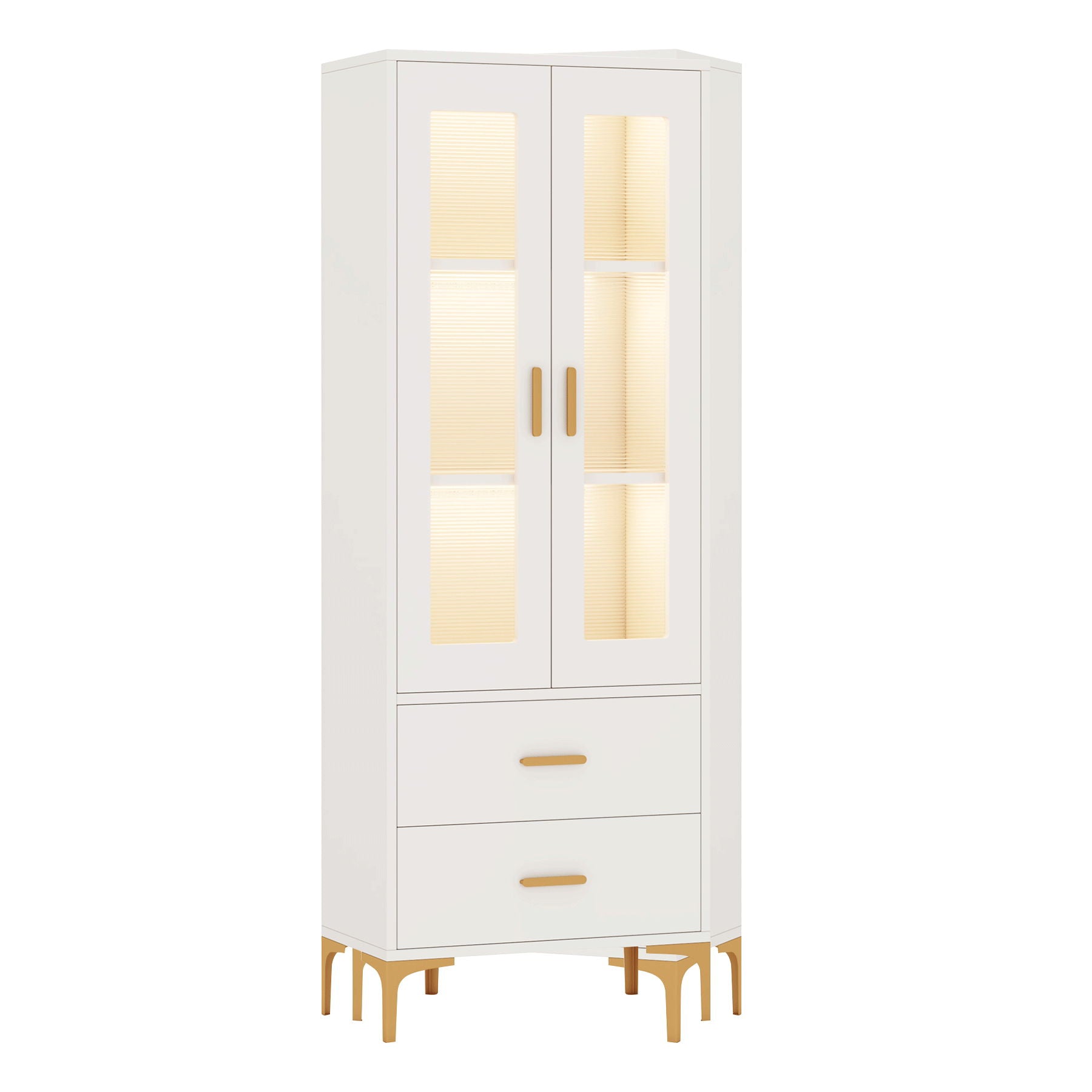 Bookcase With Doors, Drawers & RGB LED Light Tall Storage Cabinet For Living Room - White
