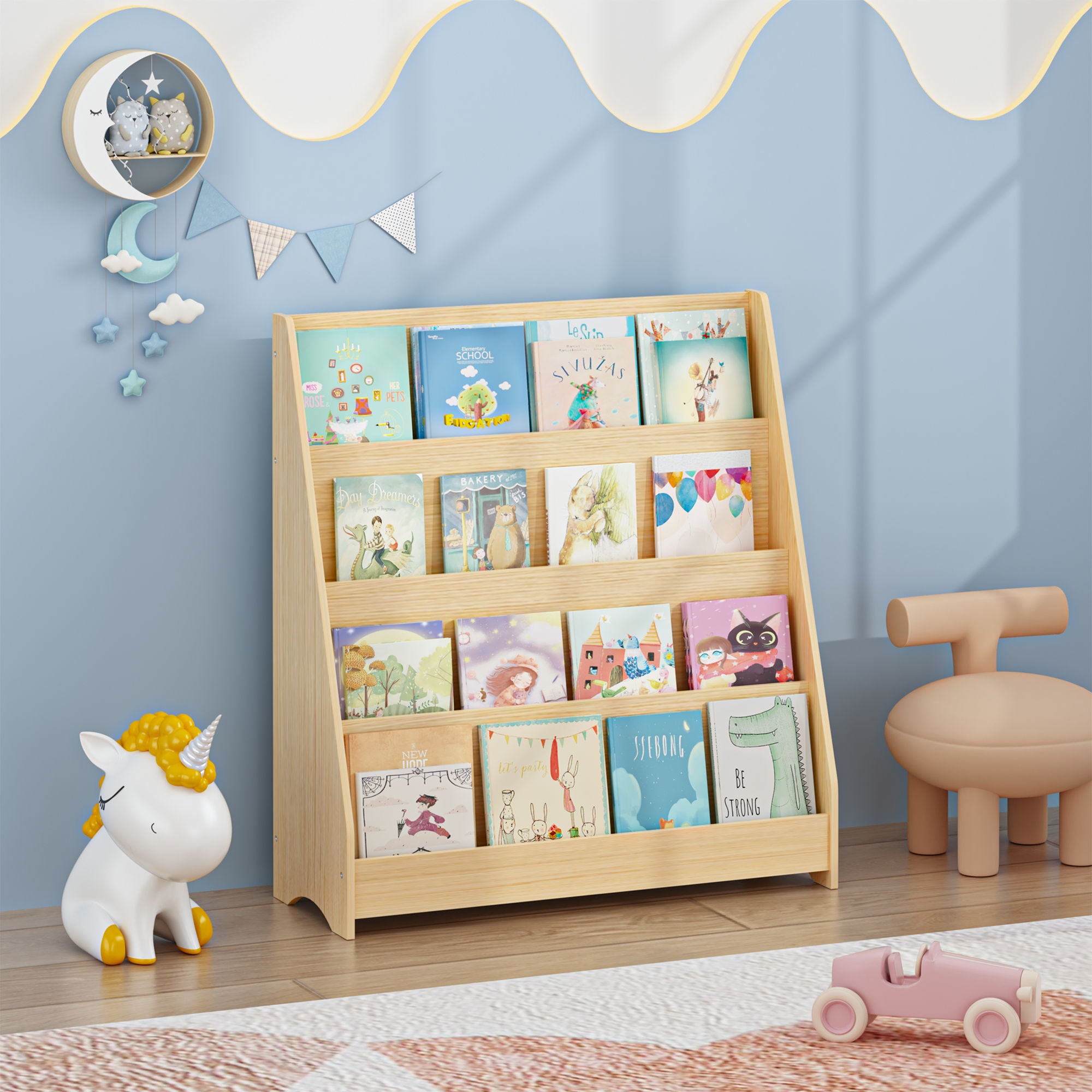 4 Tier Bookshelf, Toddler Book Display Shelves