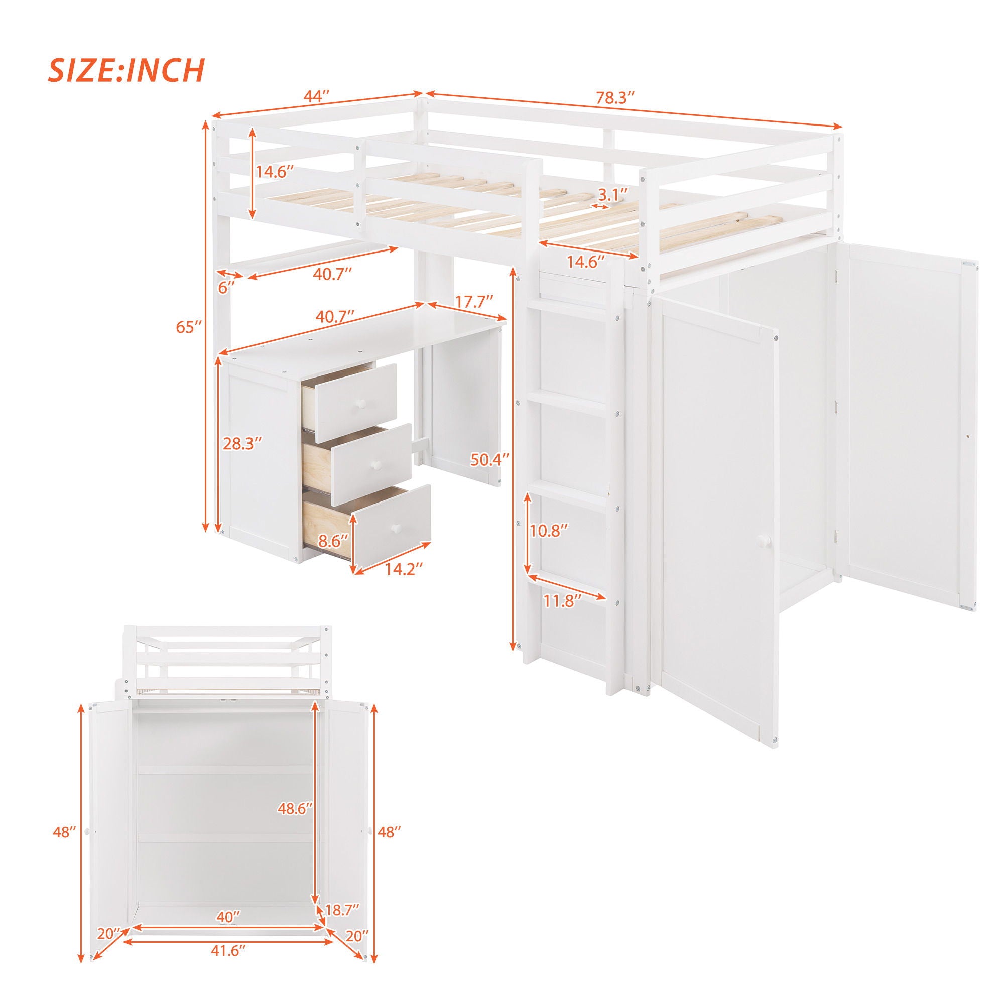 Loft Bed With Drawers, Desk, And Wardrobe