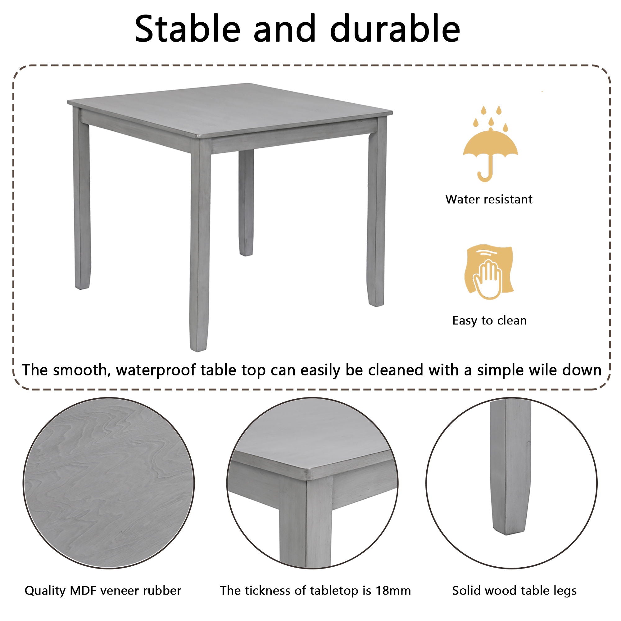 5 Piece Modern Dining Set, Square Wooden Dining Table With 4 Upholstered Chairs For Kitchen, Dining Room - Gray