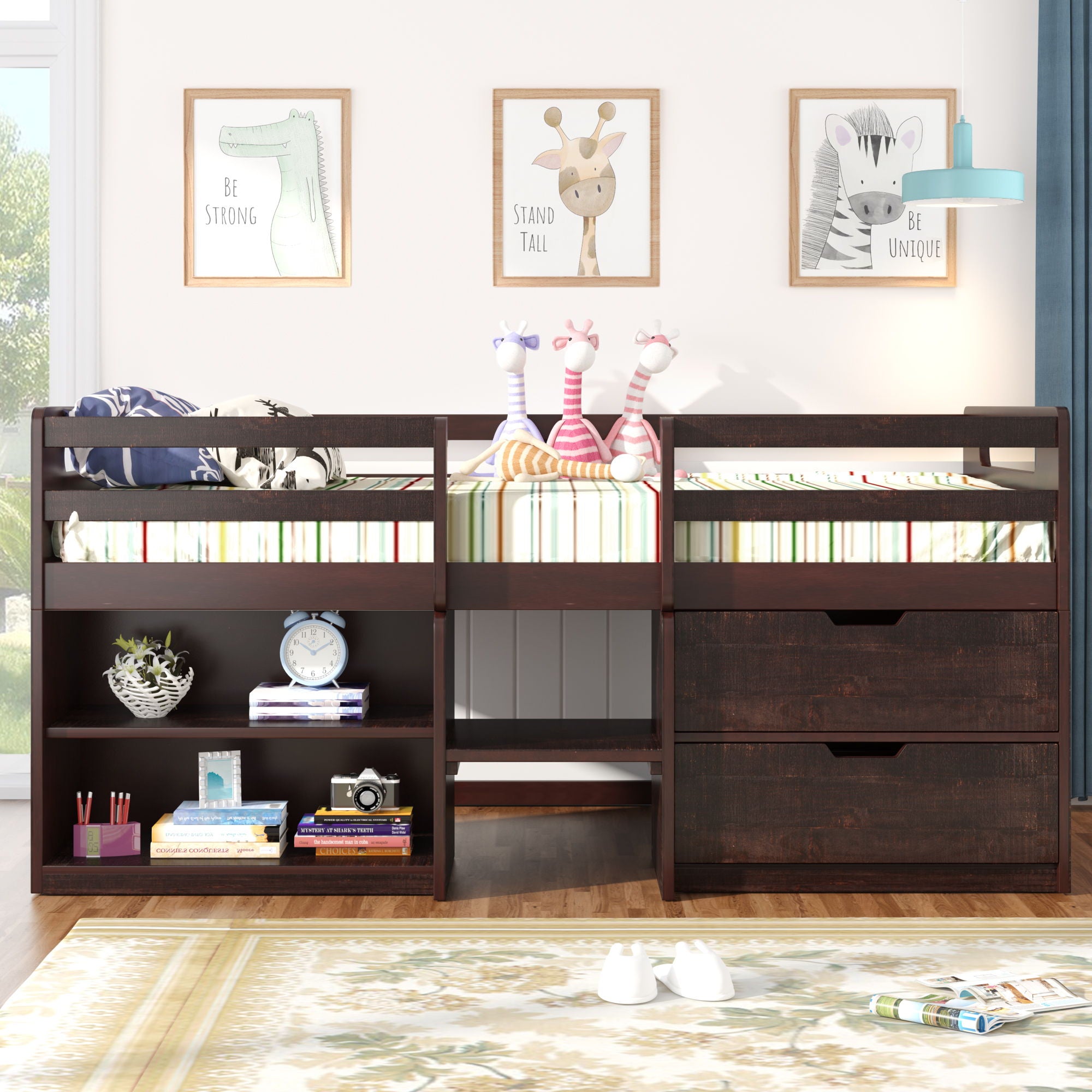 Loft Bed With Two Shelves And Two Drawers