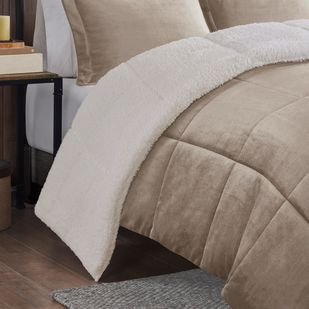 Full/Queen Plush to Sherpa Down Alternative Comforter Set