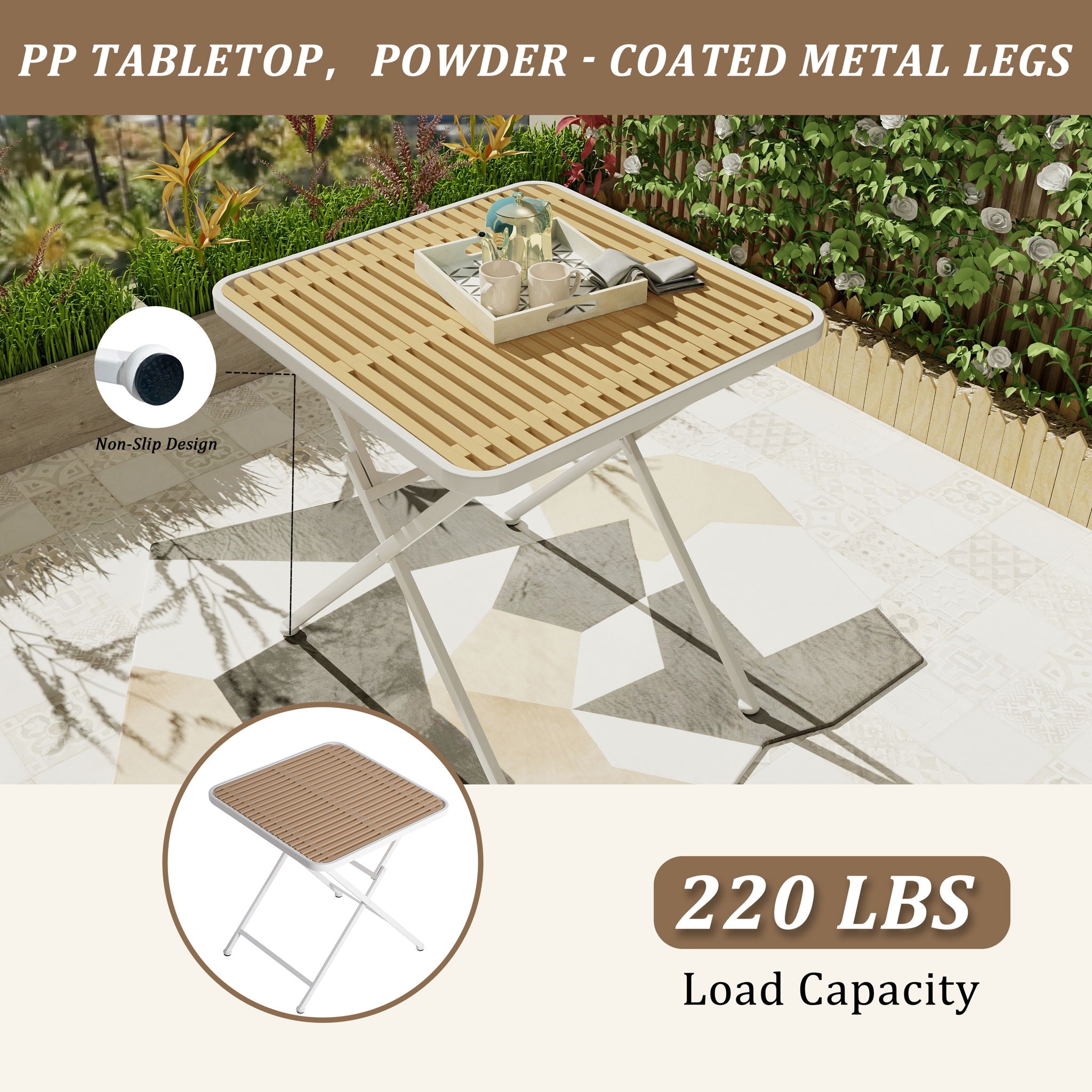 Modern Folding Square Table, Water Proof And Wear Resistant - Apricot / White