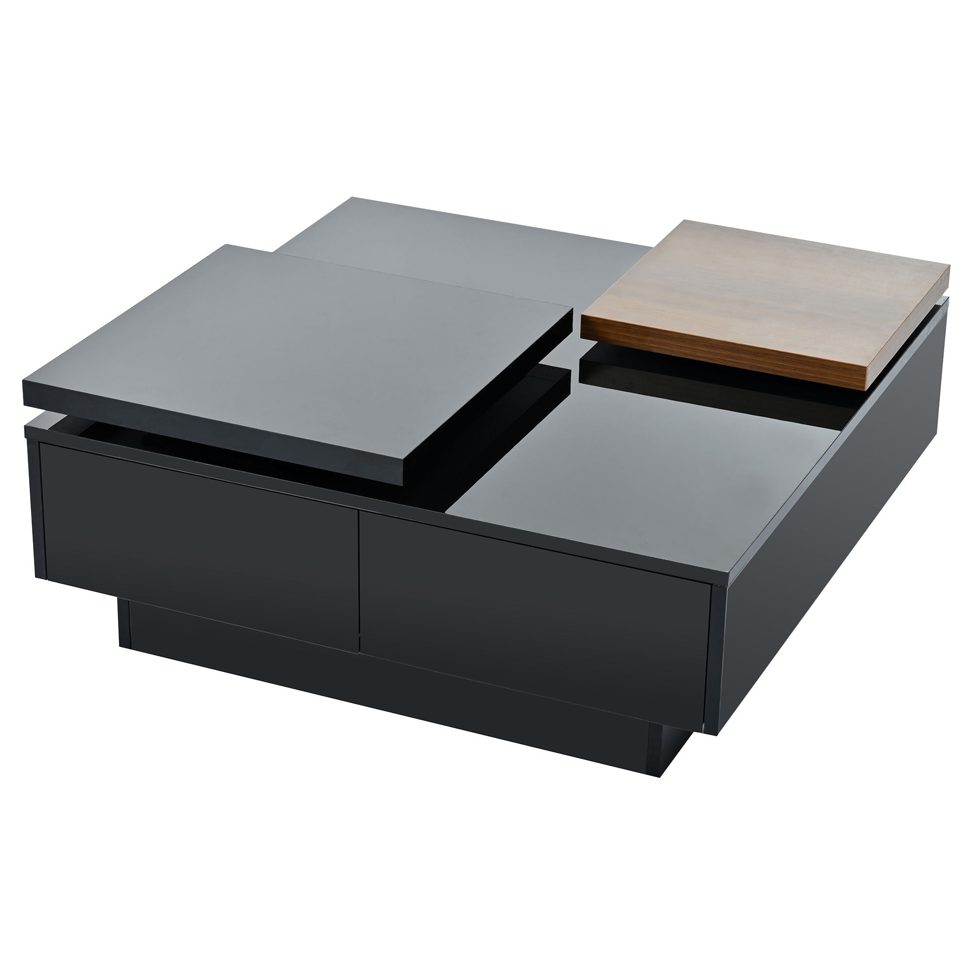 Movable Square Top Coffee Table With 4 Hidden Storage Drawers