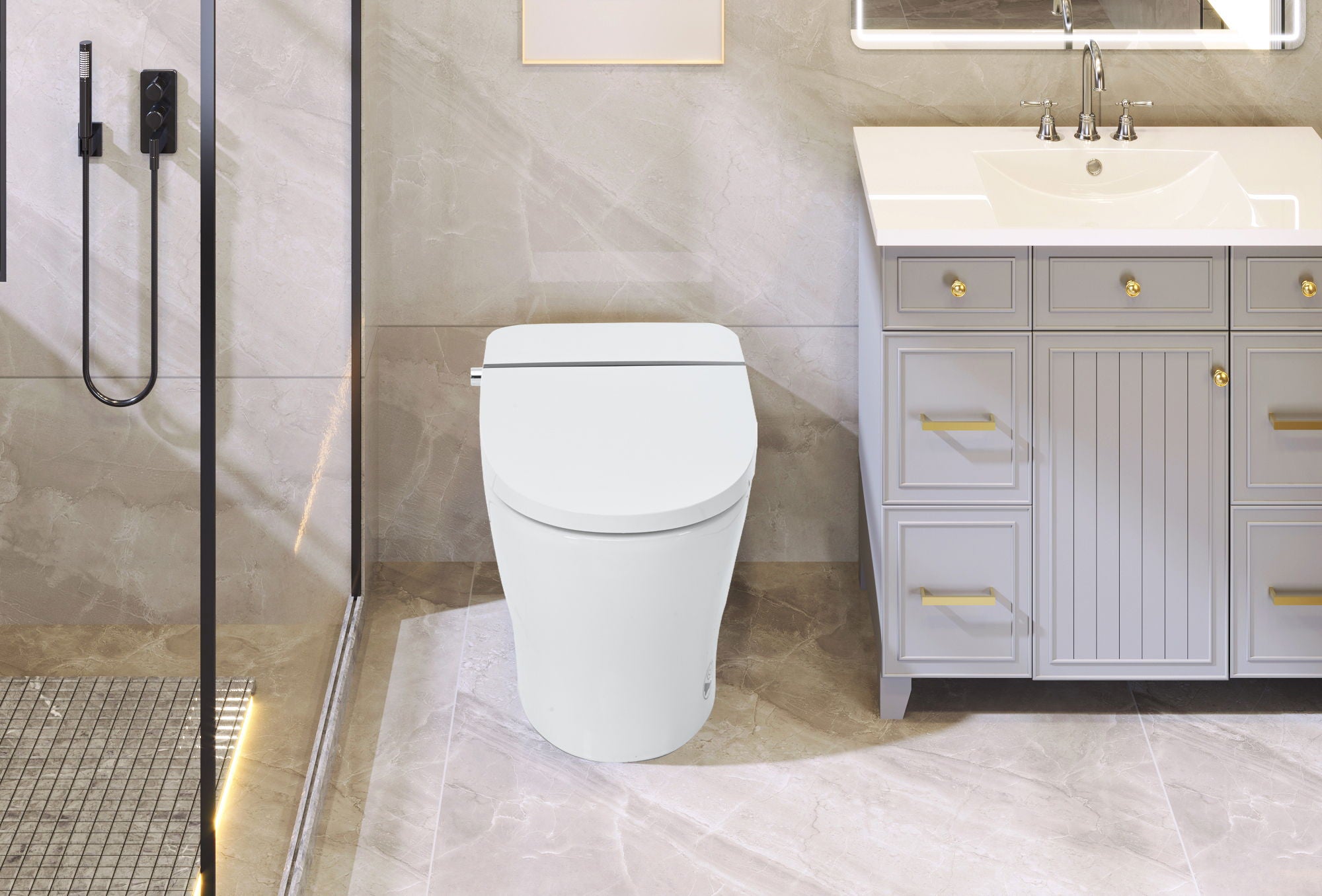 Heated Seat Smart Toilet Without Bidet, Upmarket Compact Dual Flush Toilet 1 / 1.28 Gpf, Tank Less Toilet With Adjustable Temp Heated Seat, Foot Sensor Flush - White Night Light, Knob Control, Power Out - Best Buy Furniture
