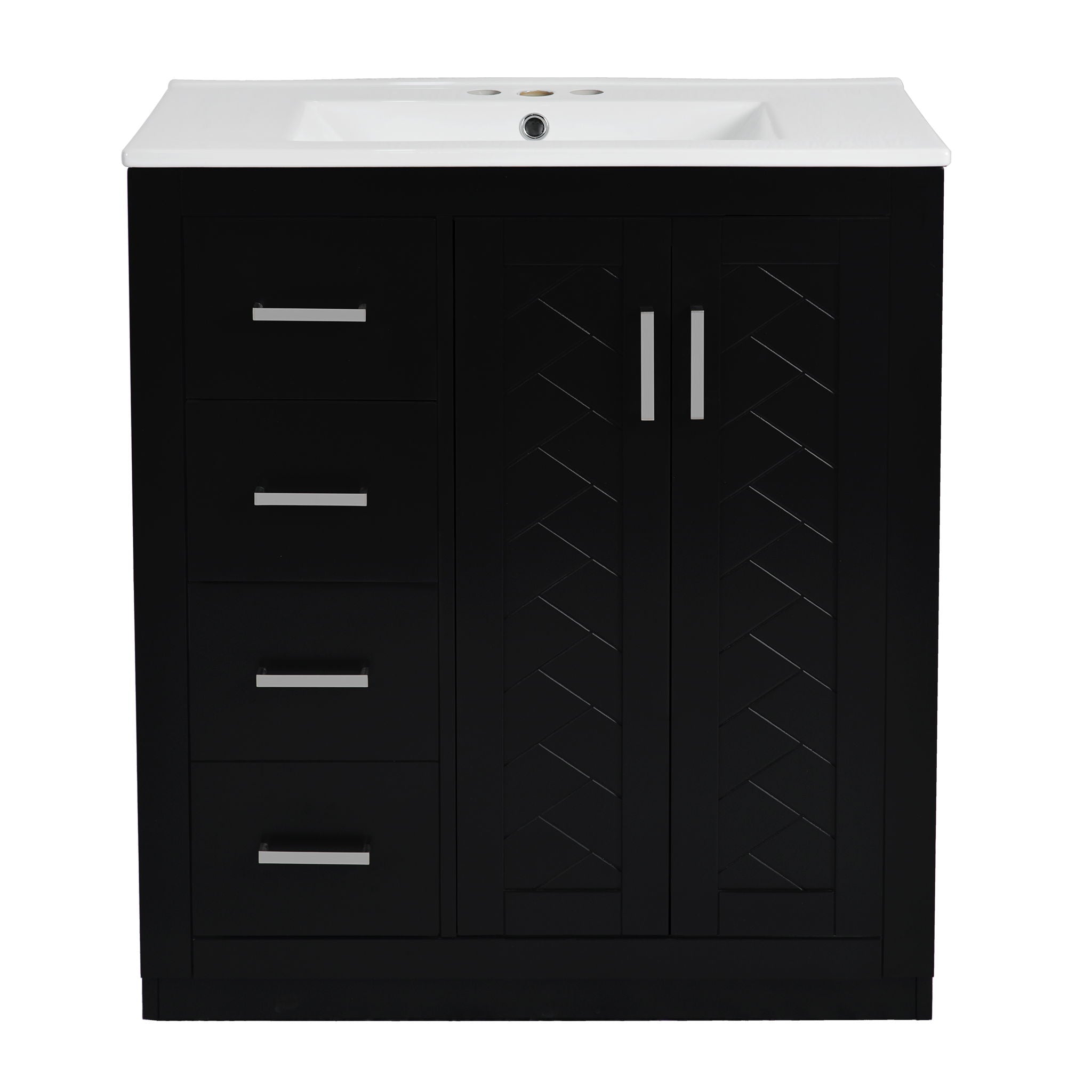 Ceramic Sink Combo, Freestanding Vanity Set With 3 Drawers & Soft Closing Doors