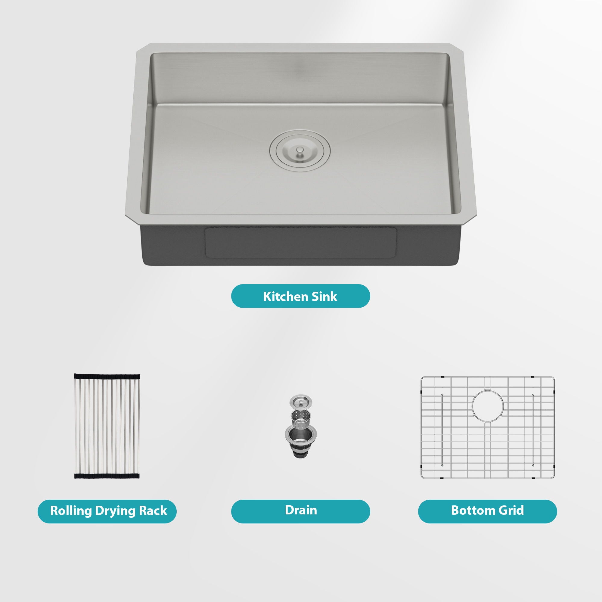 Ada-Compliant 23" Undermount Sink, Low Depth Single Bowl - Brushed Nickel