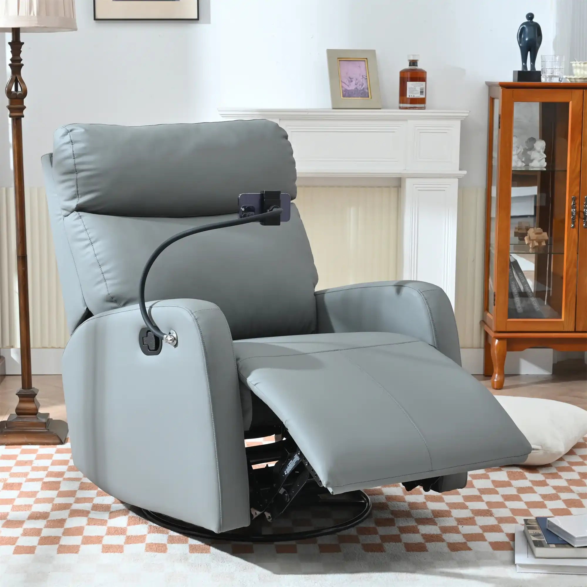 Swivel Rocker Recliner Chair, Modern Glider for Living Room, Blue-Gray