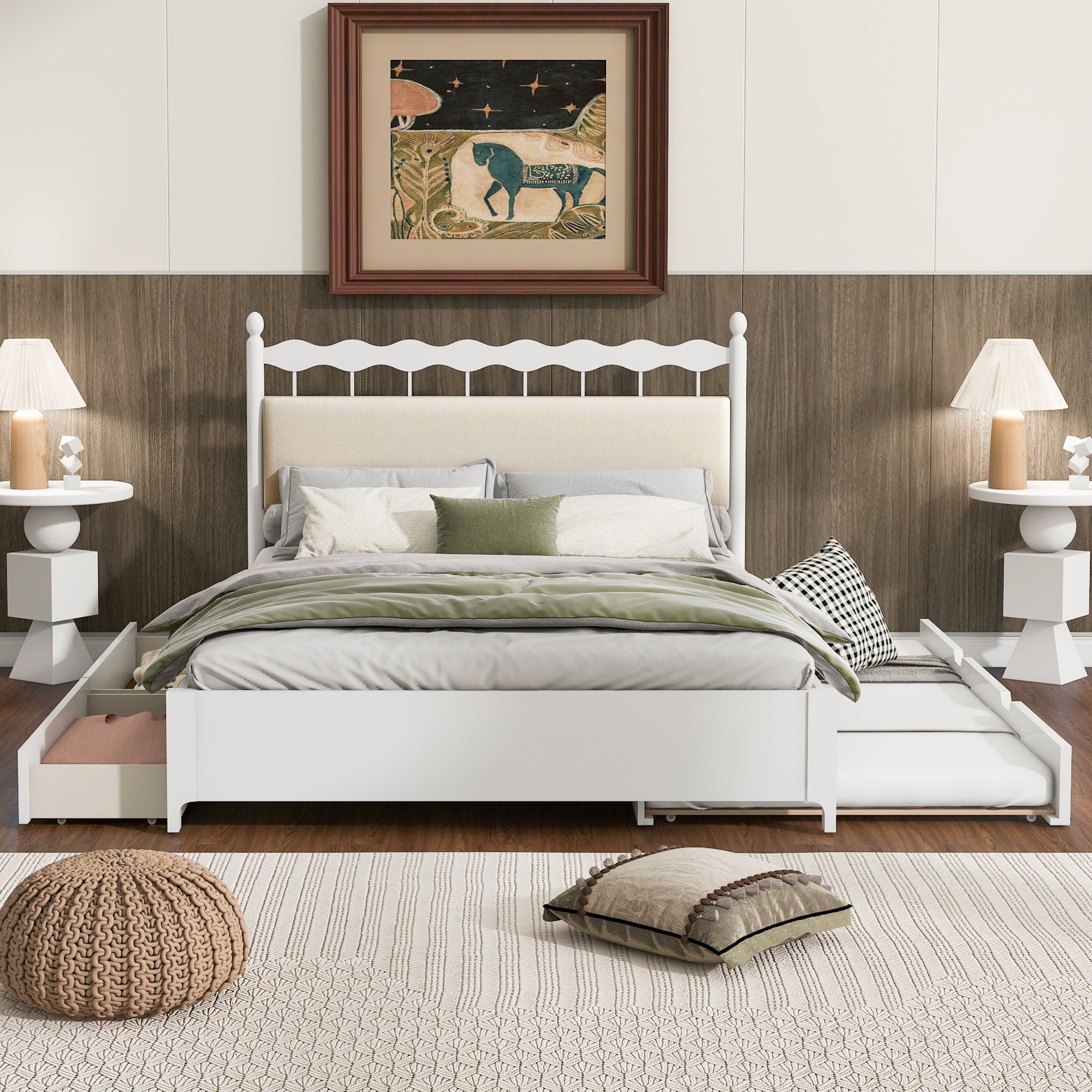 Storage Platform Bed With 2 Big Drawers & Trundle