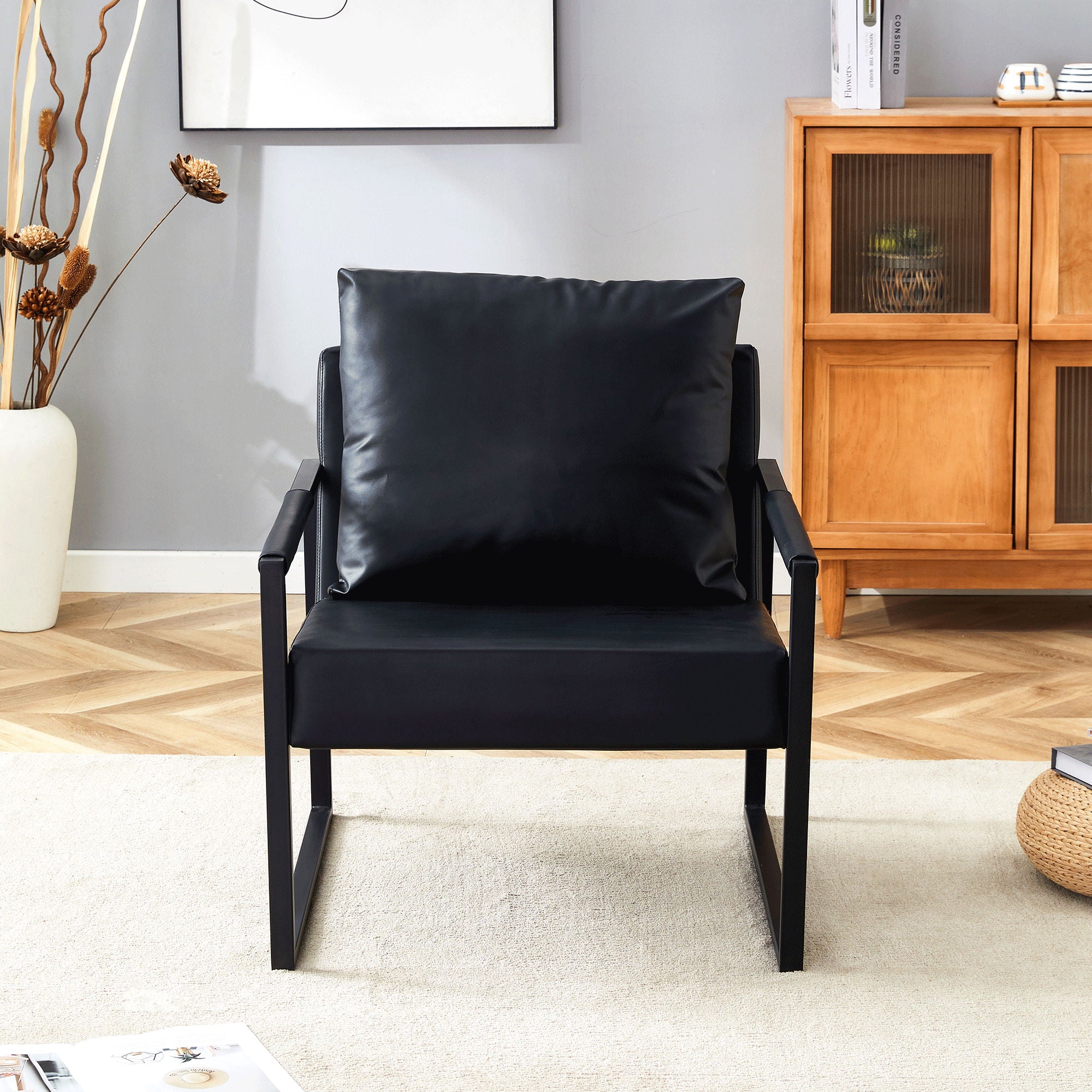 Classic Leather And Metal Frame Sofa, Ergonomically Designed, A Perfect Blend Of Modern And Industrial Styles