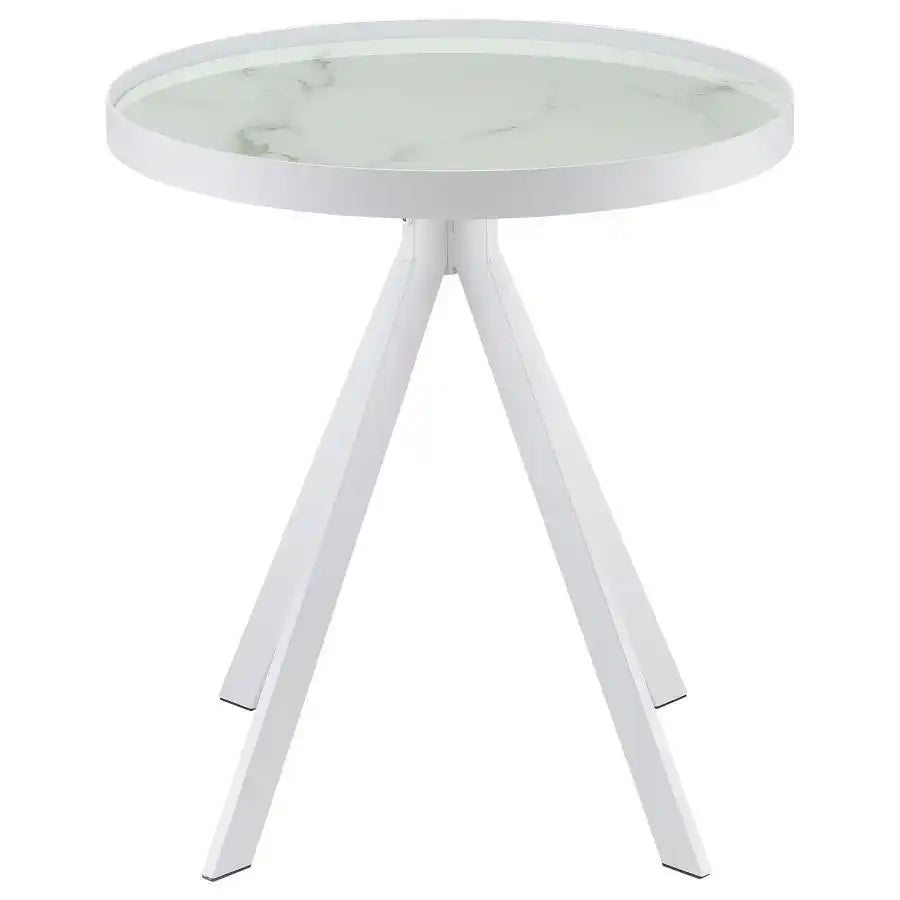 Briggs - Round Marble Printed Glass Top End Side Table