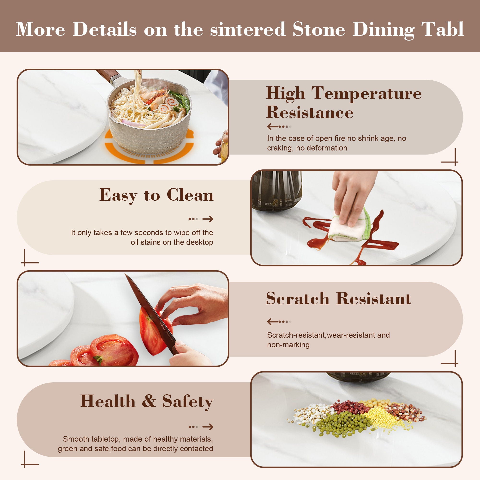 Table With Rotating Tray Scratch & Heat For Kitchen & Restaurant, 4 Chairs - White