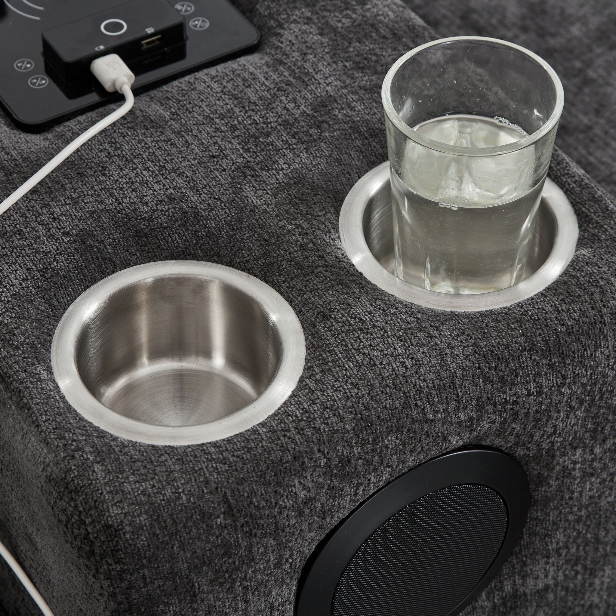 Modern Sectional Sofa U-Shaped With Movable Ottomans, Bluetooth Speakers, LED Lights And Modular Storage