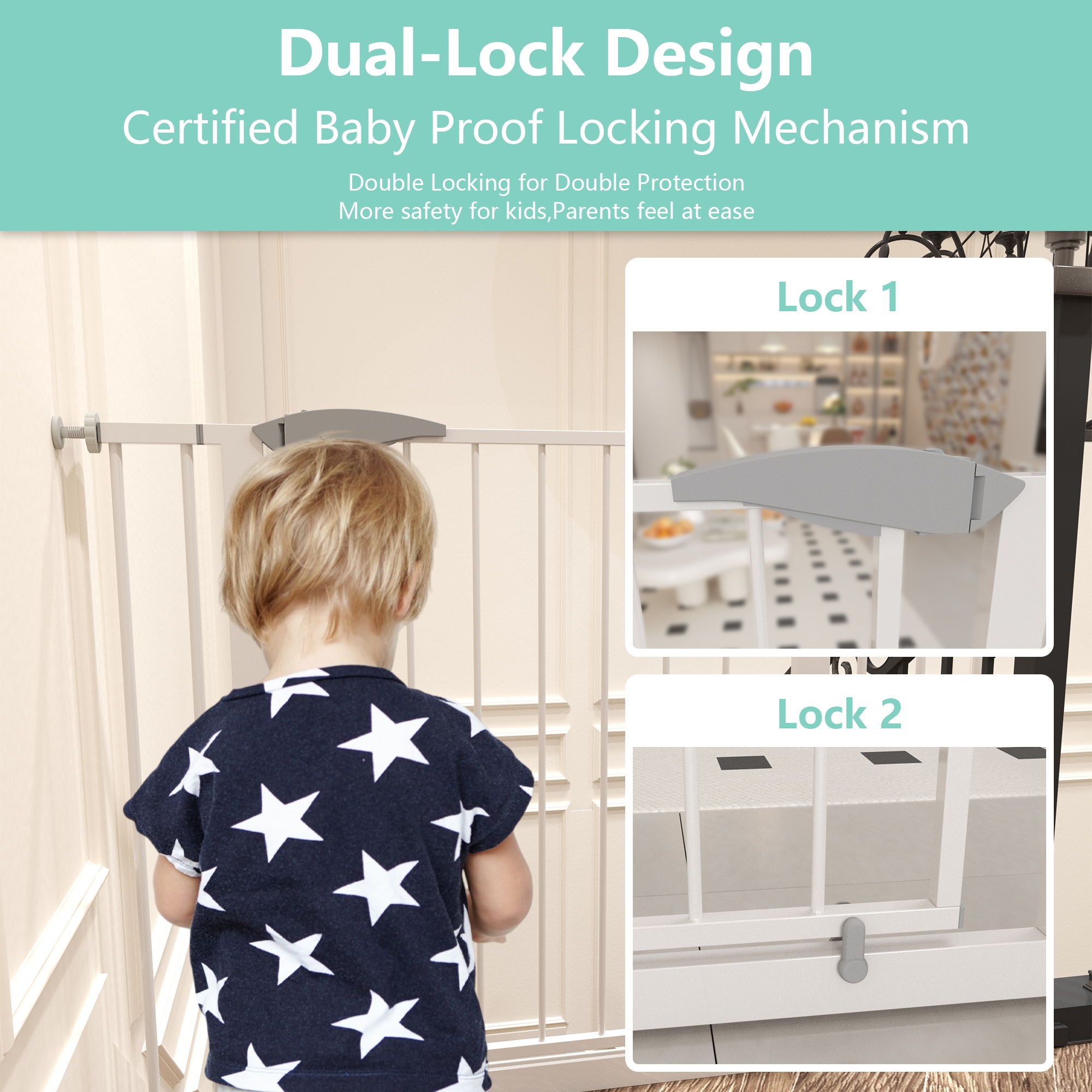 Pressure Mounted Baby Gate For Stairs - White