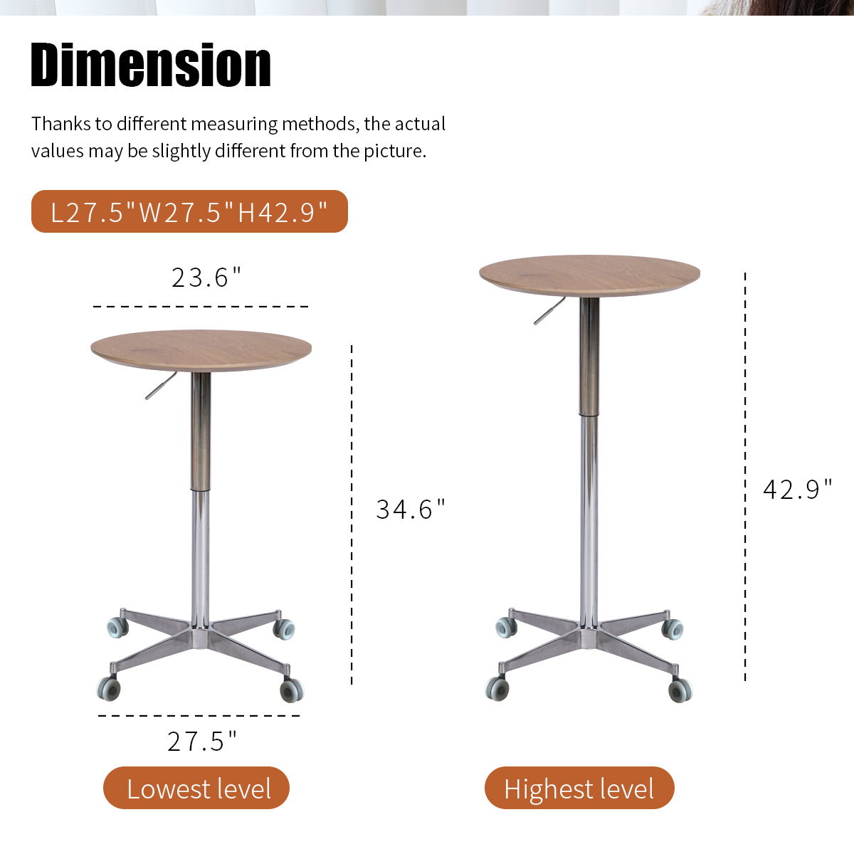 Movable, Adjustable 360 Swivel, Counter Bar Height Table