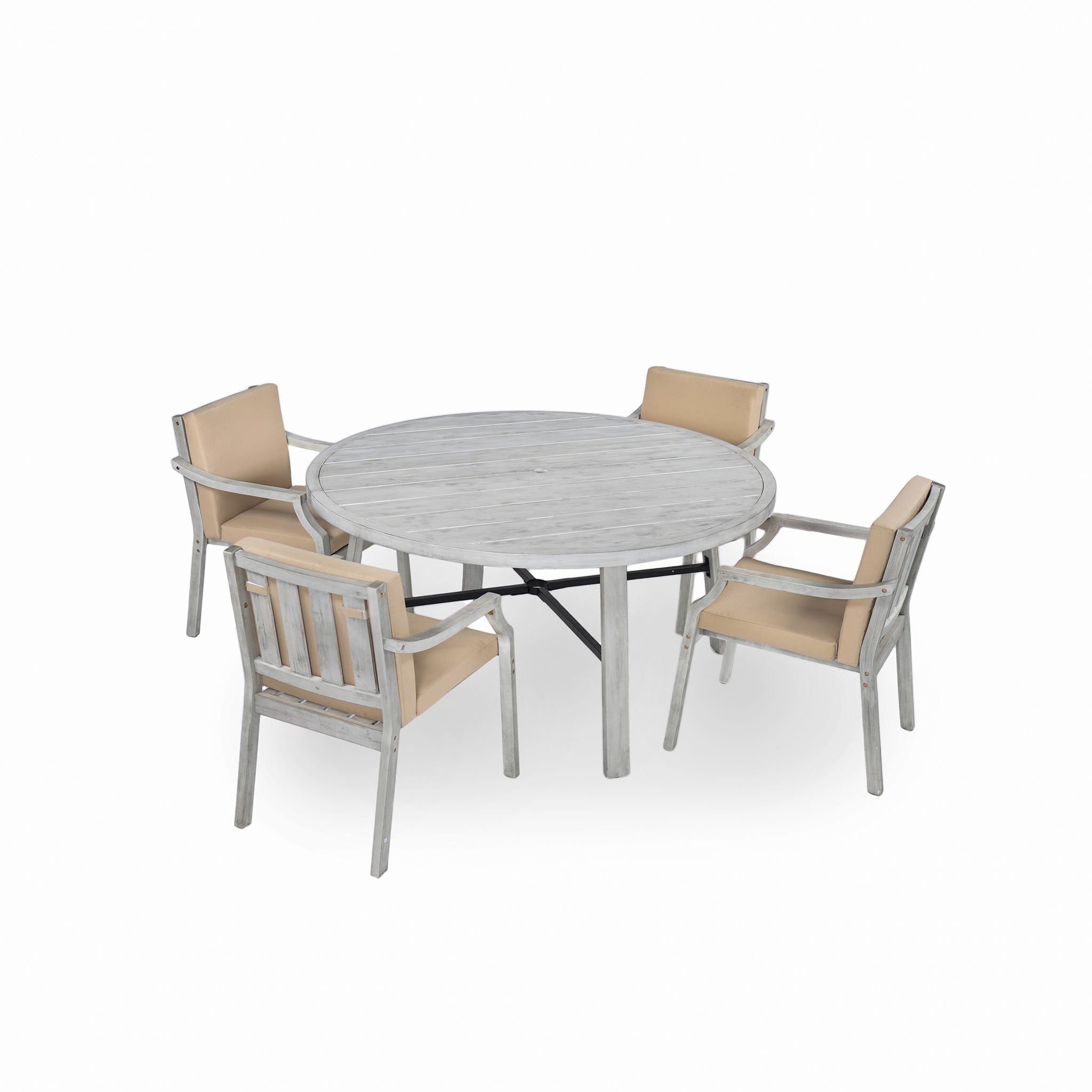 4 Person Outdoor Dining Set With Umbrella Hole And Removable Cushions For Patio - Gray