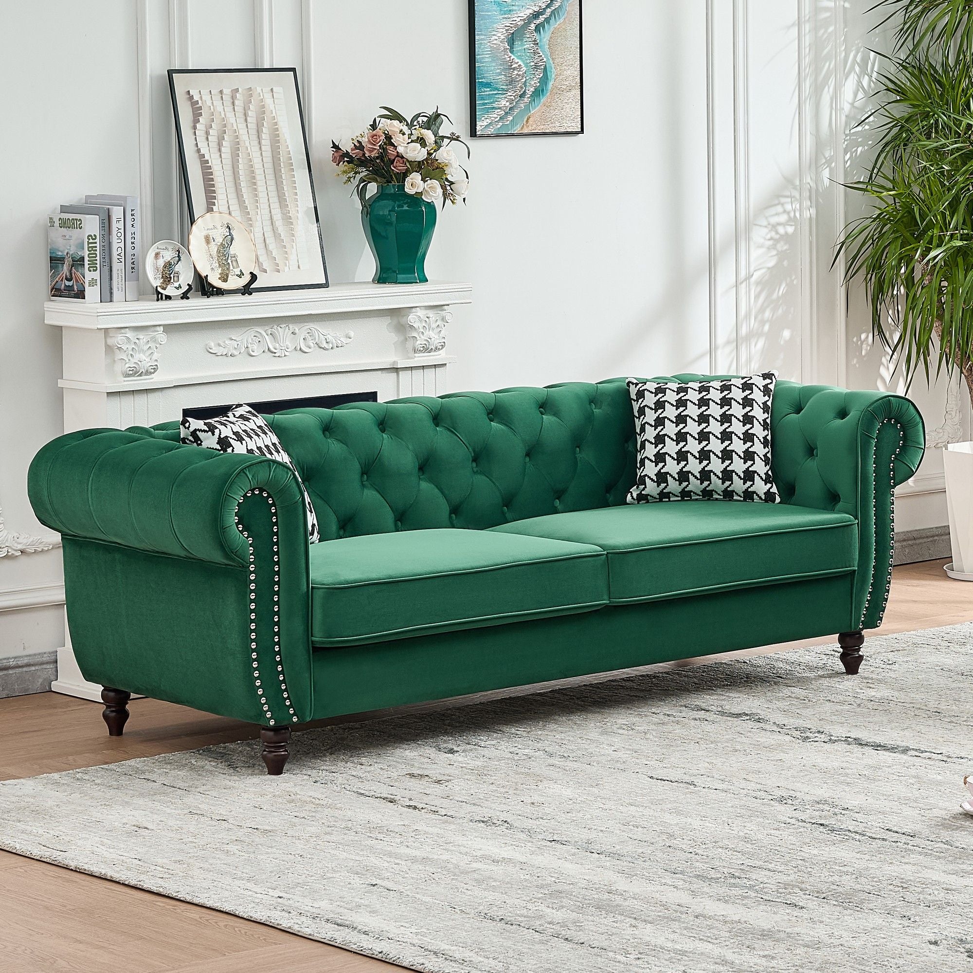 Chesterfield Set With Roll Armrest & Nailhead