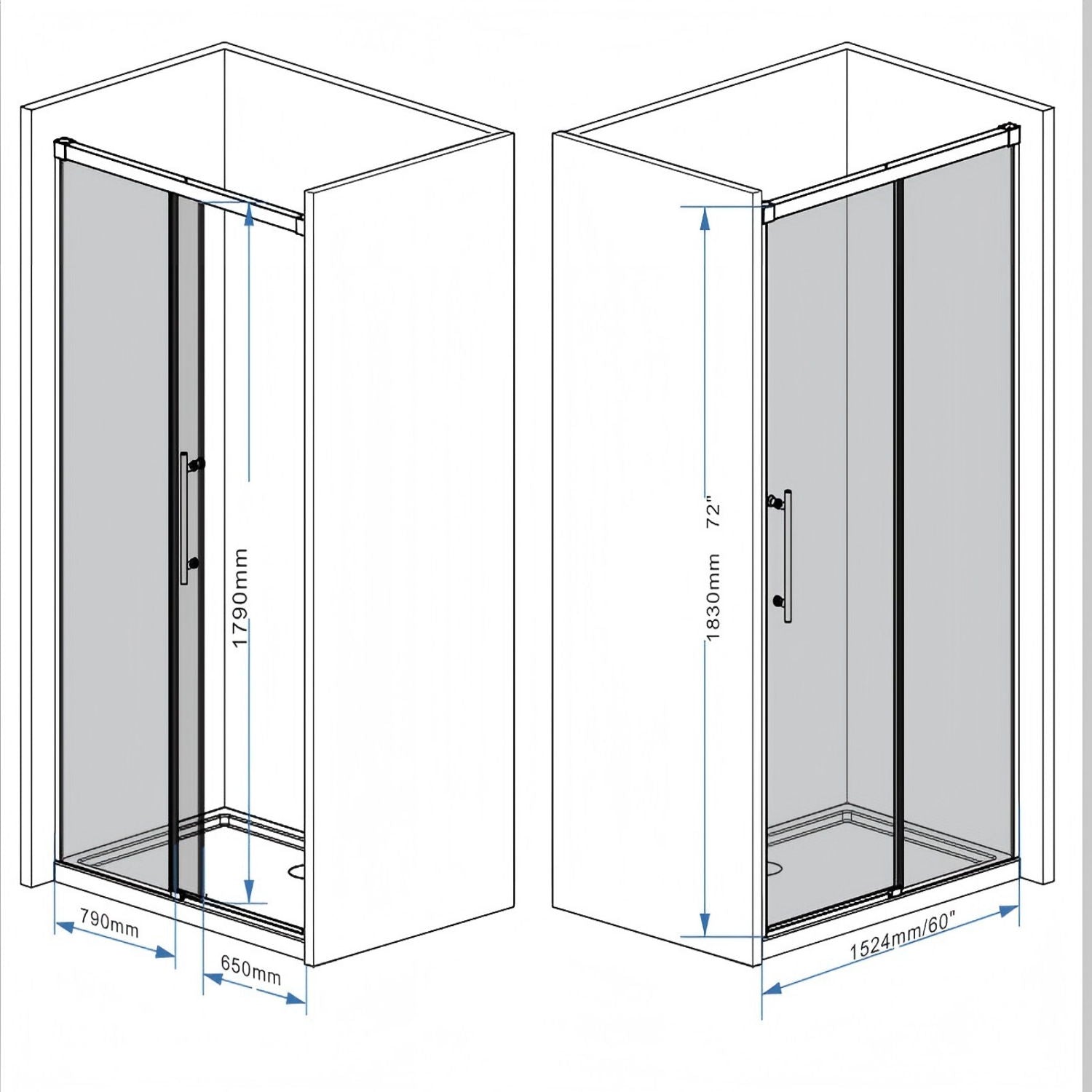 Frameless Single Sliding Shower Door With Handle