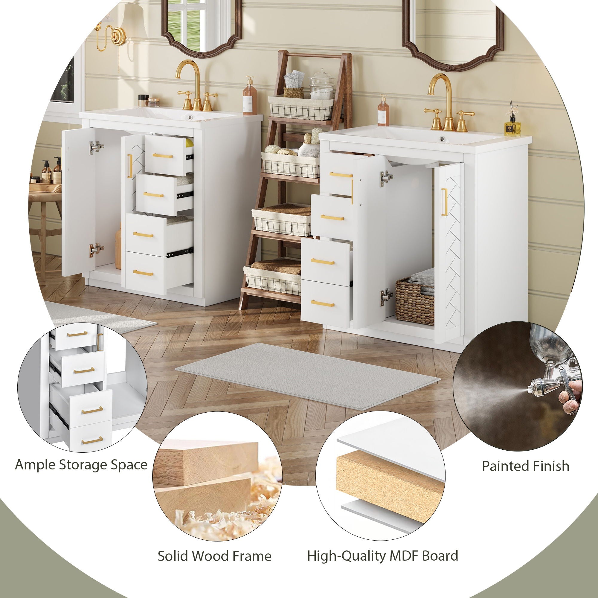 Bathroom Vanity Set With Sink, Storage Cabinet With Drawers & Soft Closing Doors