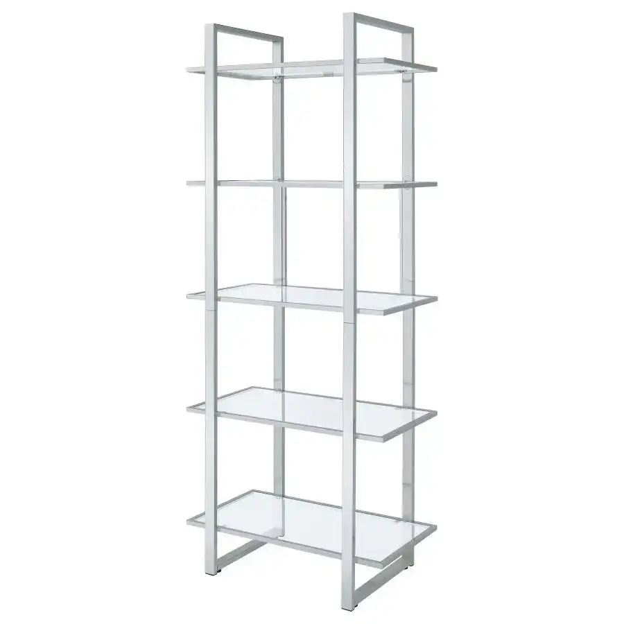Hartford - 5-Shelf Glass Bookshelf - Chrome
