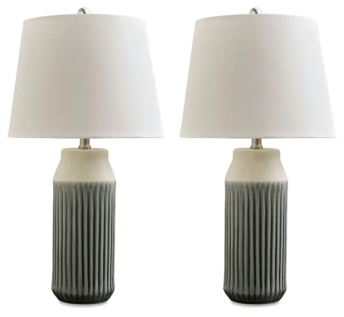 Afener - Blue / Beige - Ceramic Table Lamp (Set of 2)