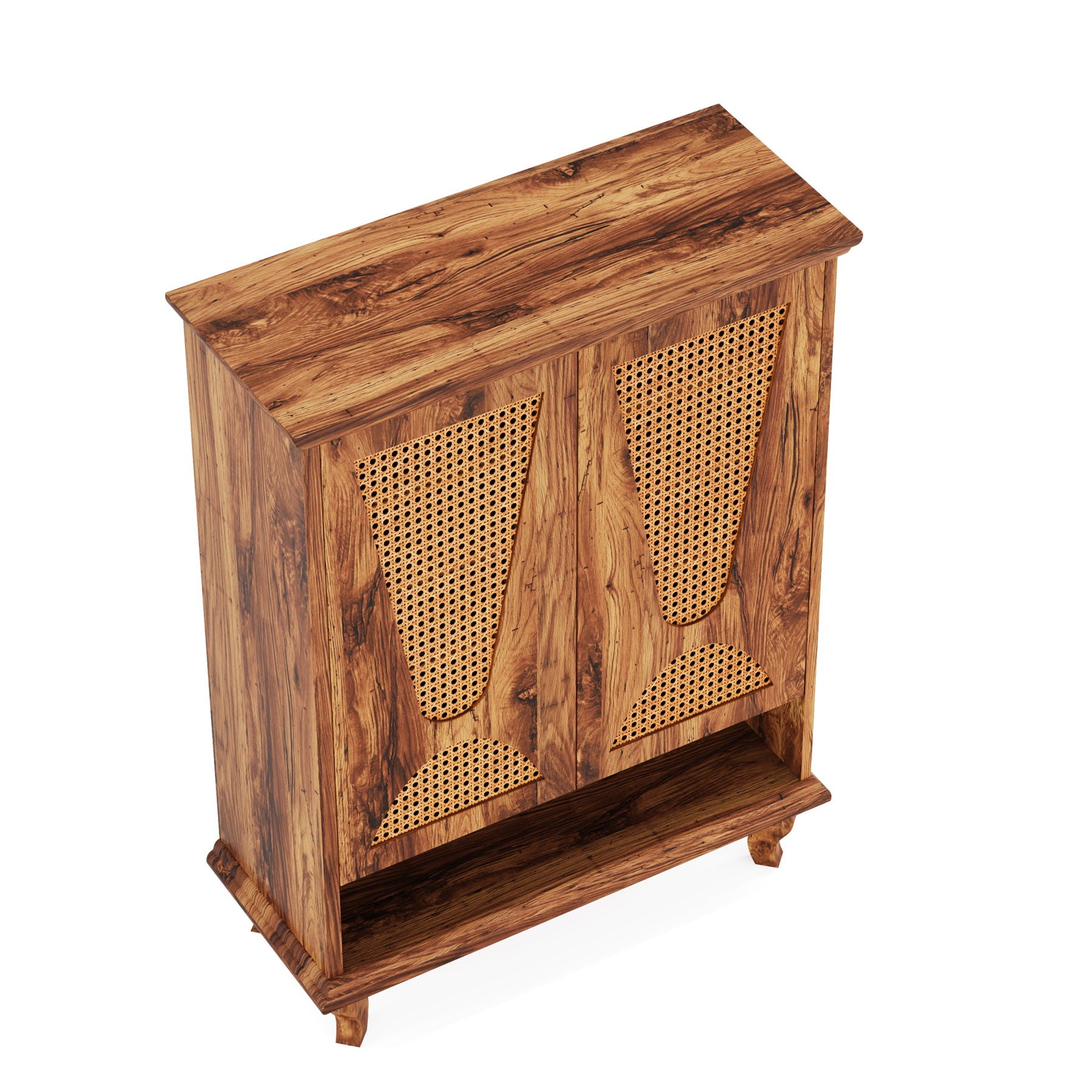 Shoe Cabinet With 5 Tier Freestanding Organizer, Ventilated Doors - Natural Wood