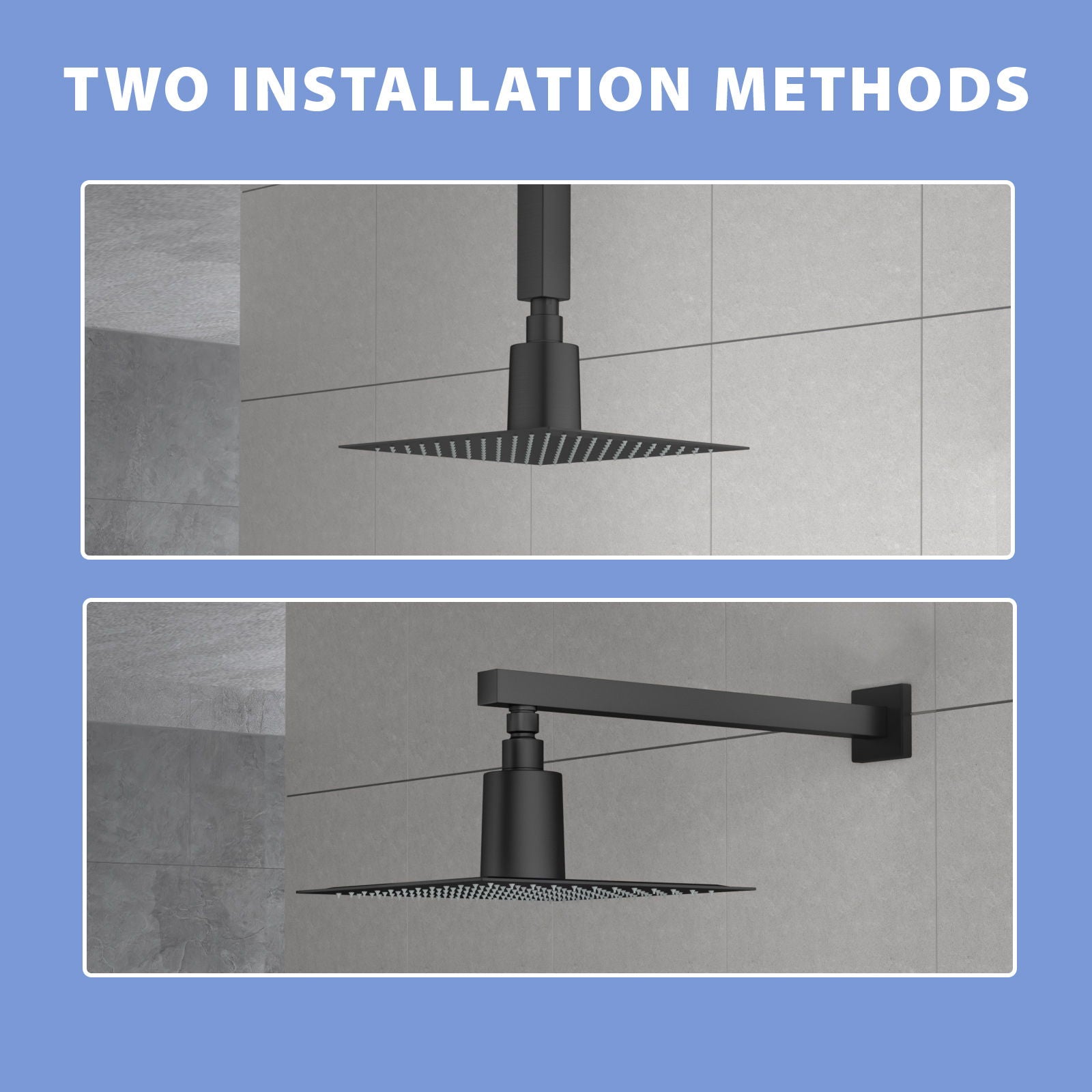Ultra Thin 8" Square Rain Shower Head 304 Stainless Steel, Wall / Ceiling Mounted