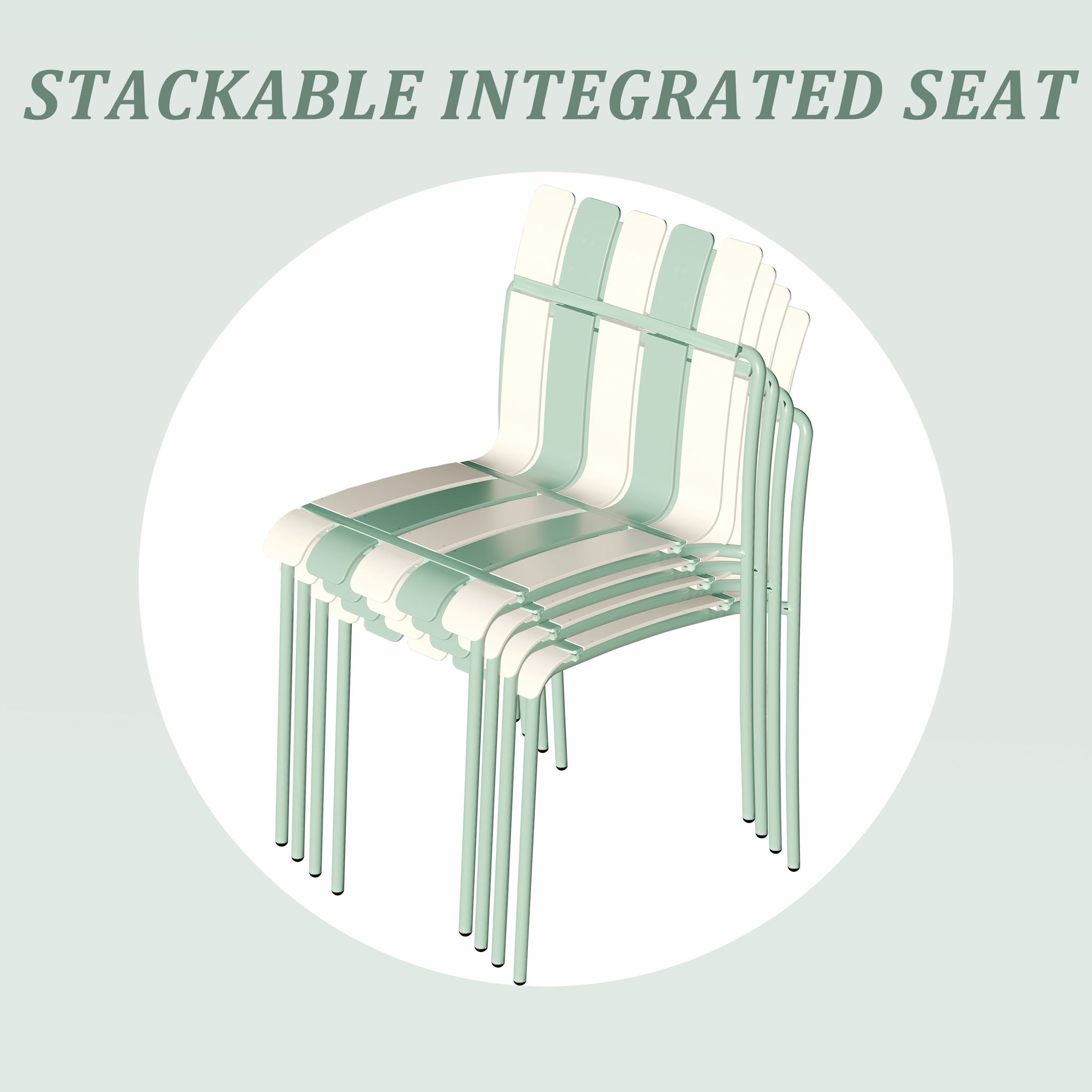 4 Piece Set Of Single Chairs With Modern Color Blocking Design, UV Resistant And Rust Proof - Haze Green / White