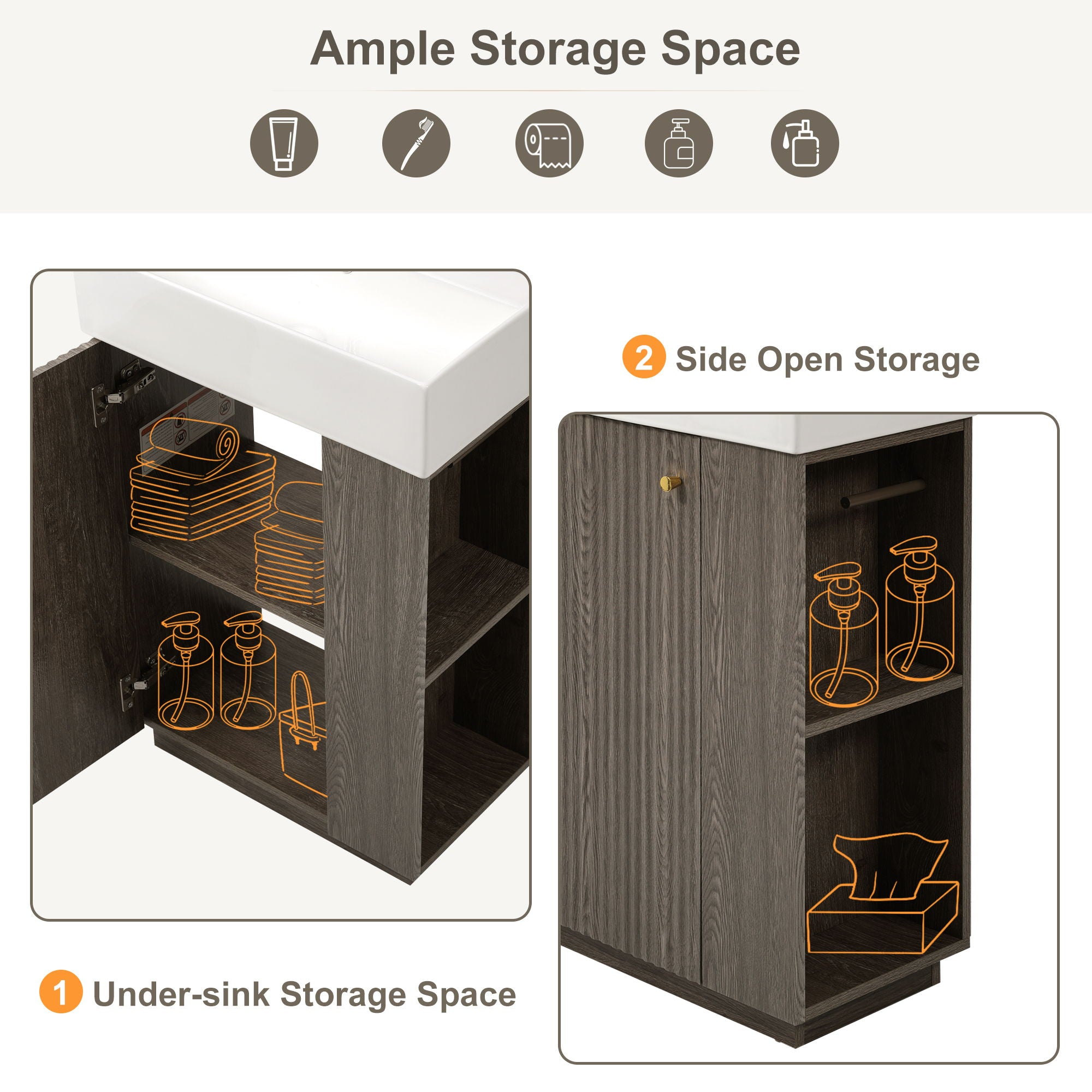 Bathroom Vanity With Sink, Freestanding Wood Grain Cabinet With Storage