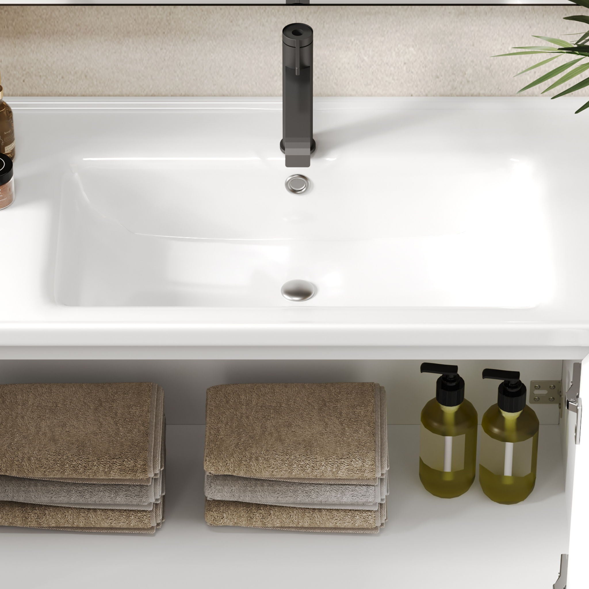 Wall Mounted Bathroom Vanity With Sink, 2 Open Shelves - White