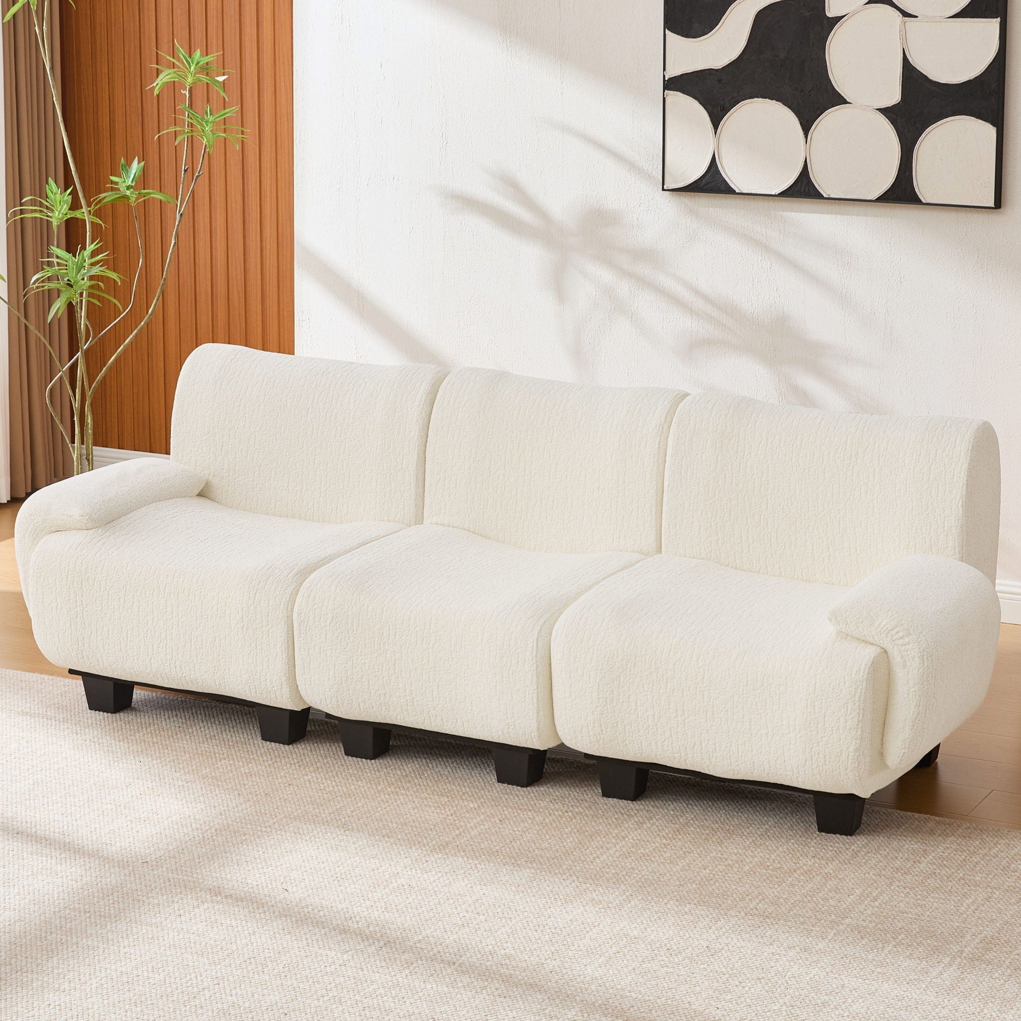 3 Seater Sofa Couch With Curved Armrests