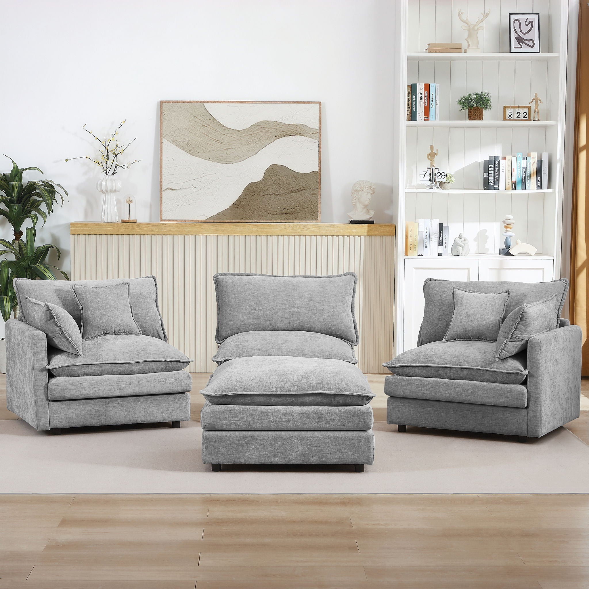 Modular Sectional Sofa L-Shaped Couch Set With Movable Ottoman - Gray