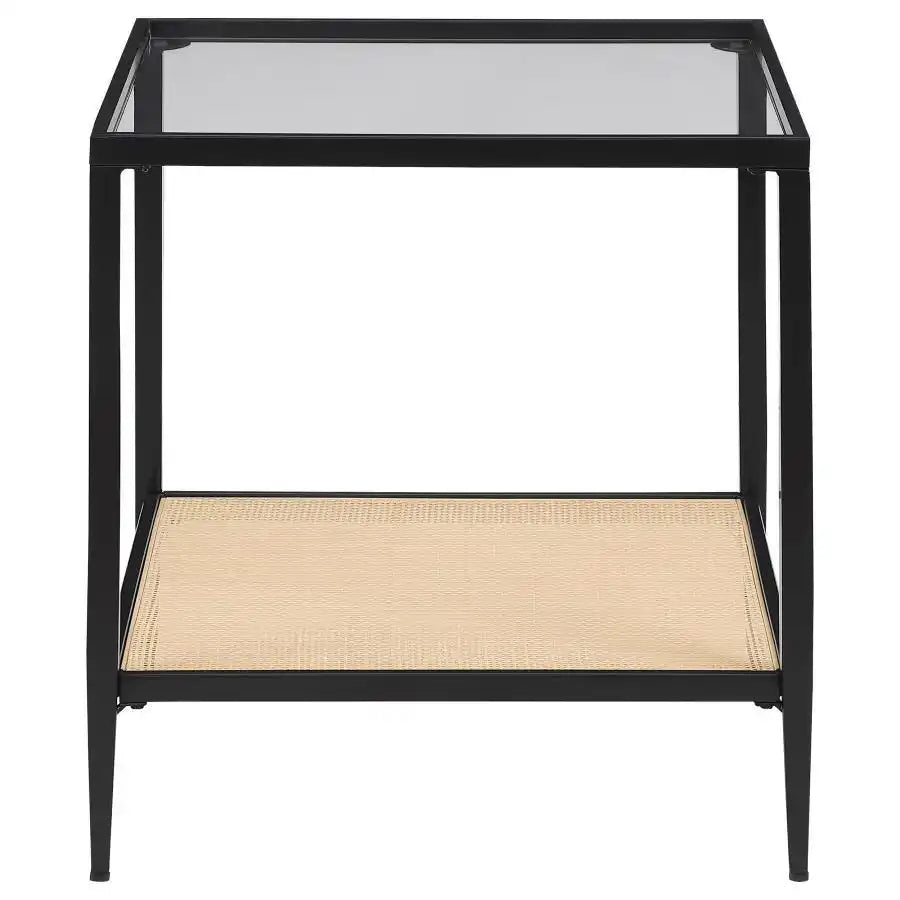 Amherst - Glass Top Metal with Cane Shelf Table