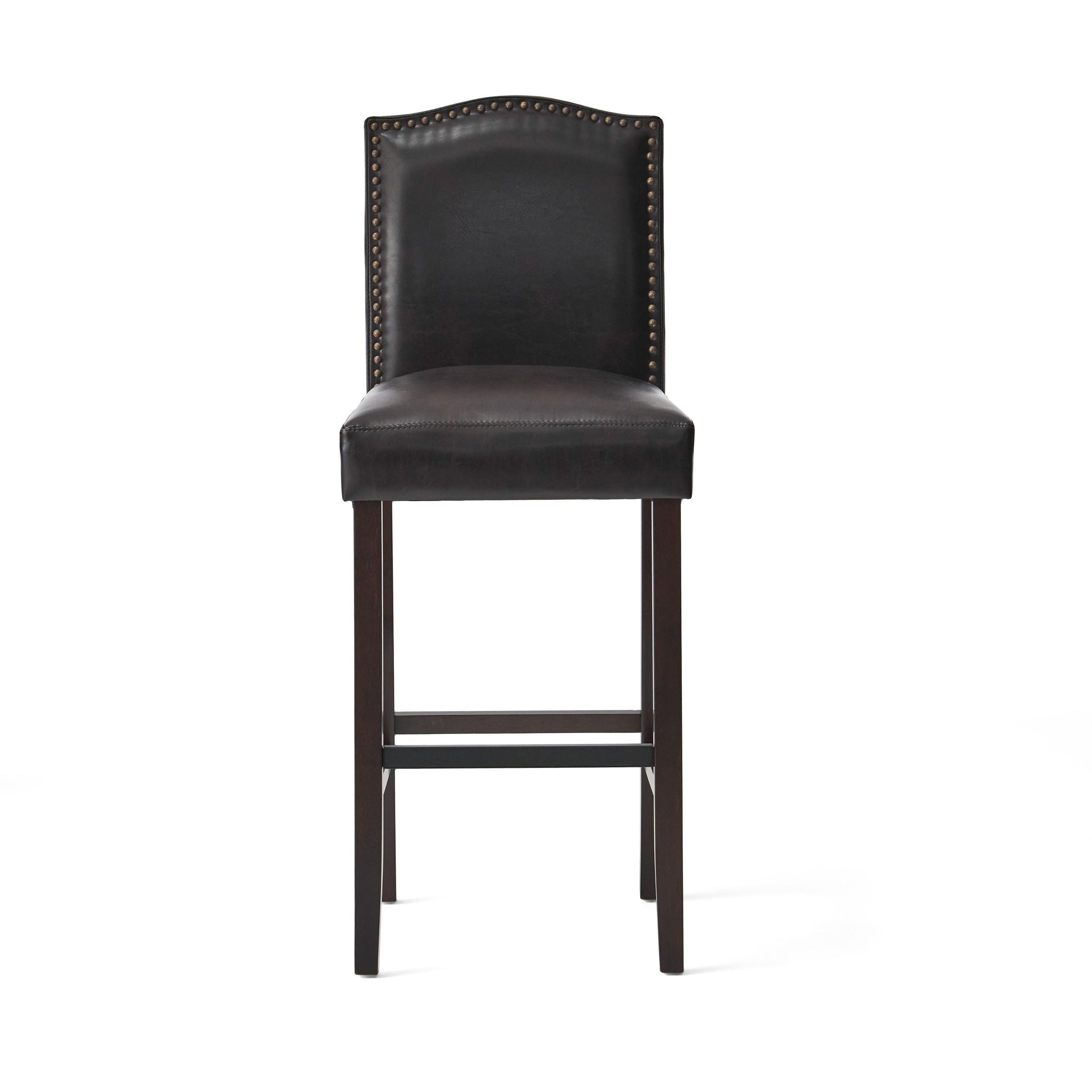 Bar Stools (Set of 2), Upholstered Barstools Armless, Rubber Wood Leg - Brown