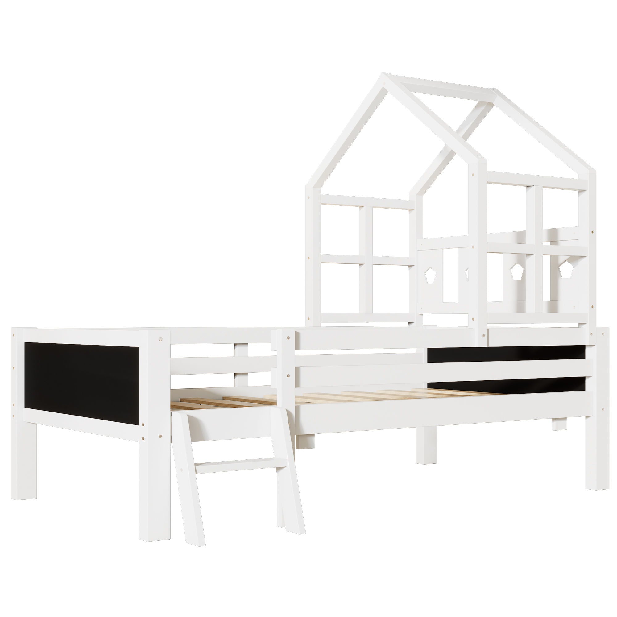 House Bed With Ladder And Storage Drawers Platform With Blackboard, No Box Spring