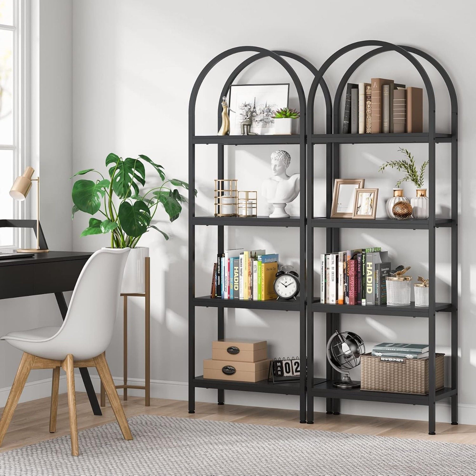 Tall 4 Tier Arched Open Bookshelf Storage Rack - Black