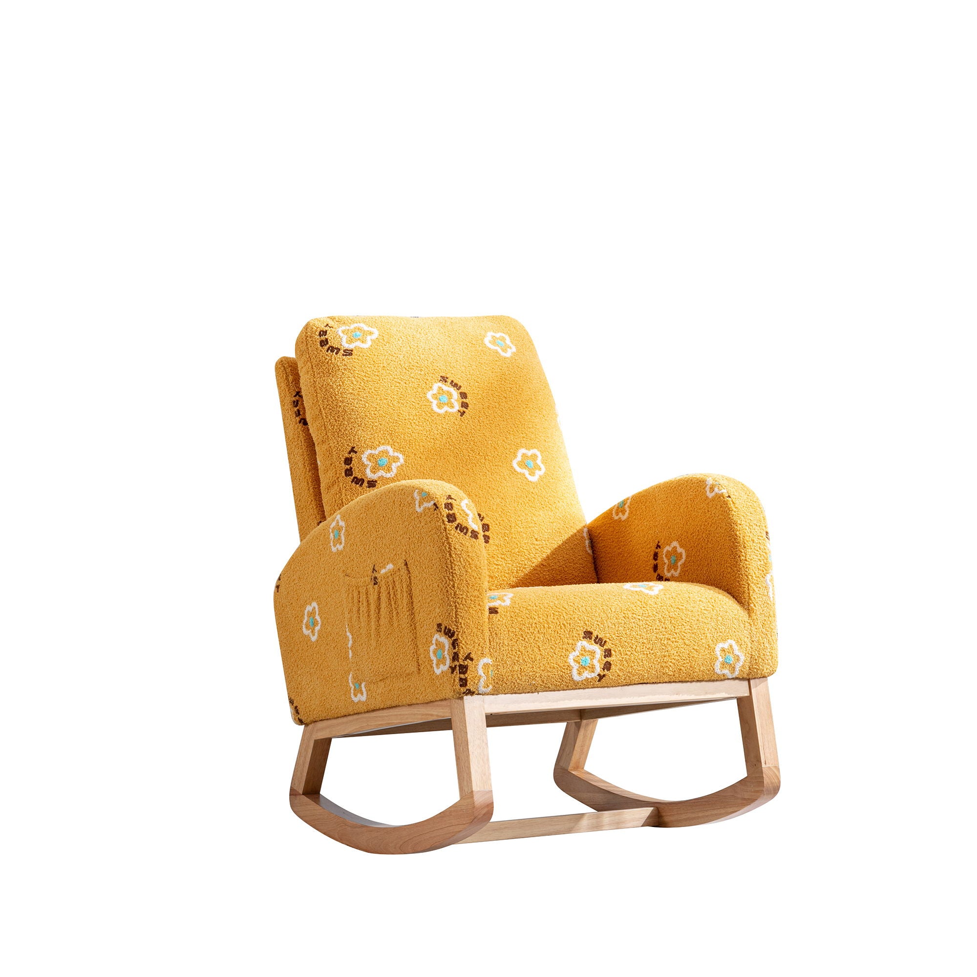 Modern Accent Rocker Armchair With Side Pocket, Upholstered High Back