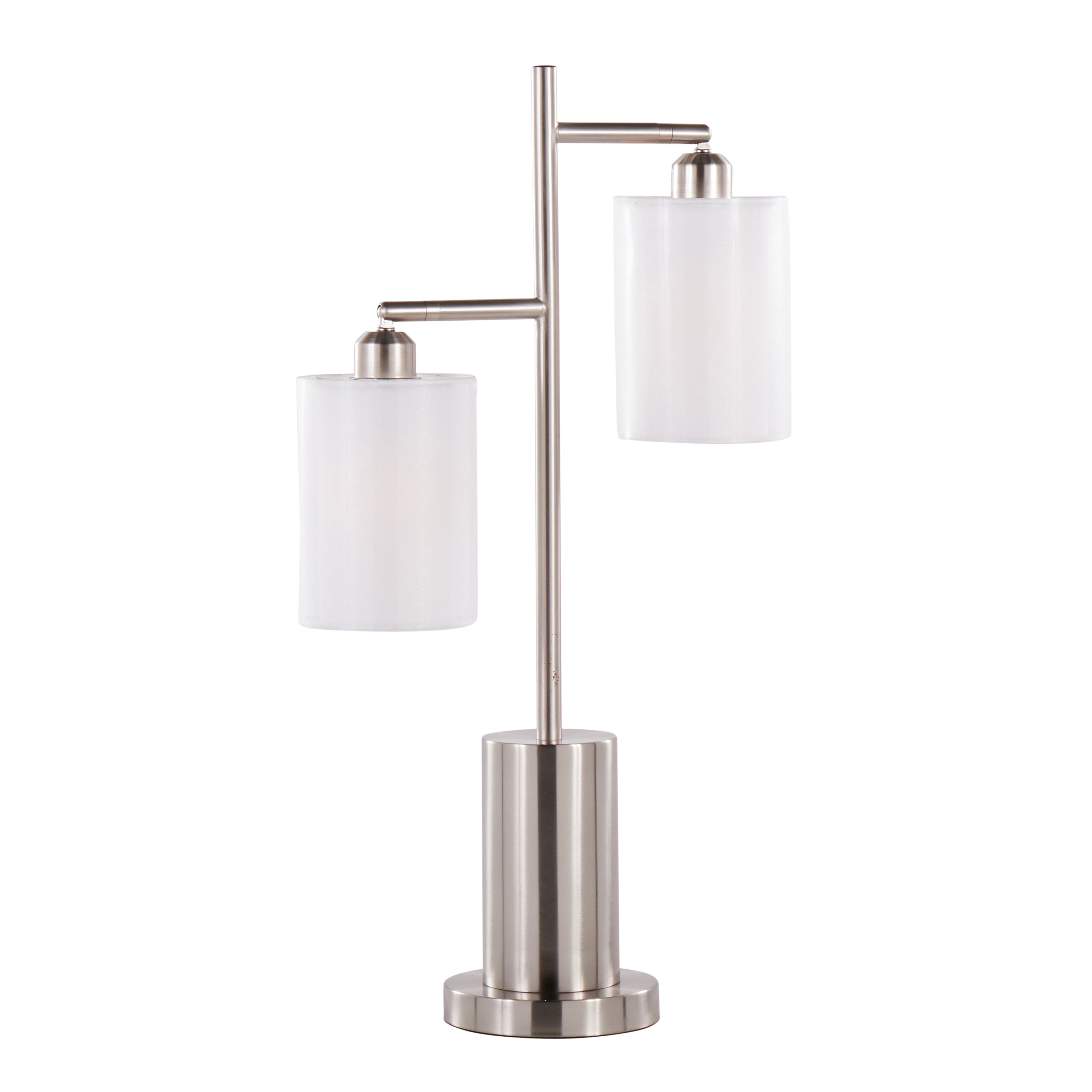 Cannes Contemporary Table Lamp in Nickel Metal with White Shades
