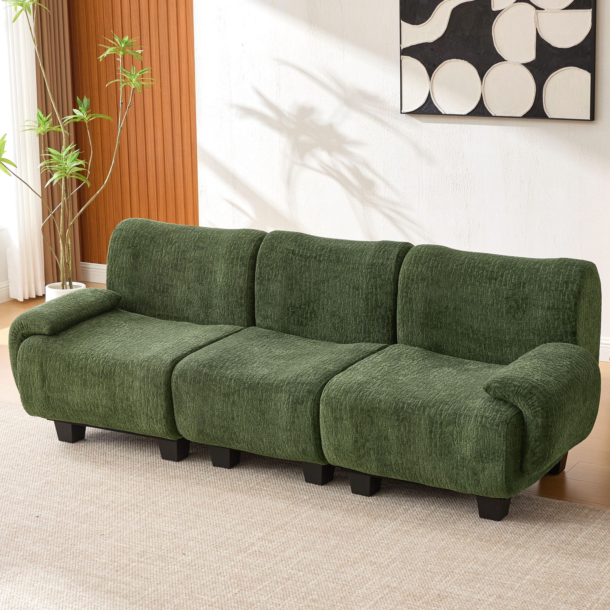 3 Seater Sofa Couch With Curved Armrests