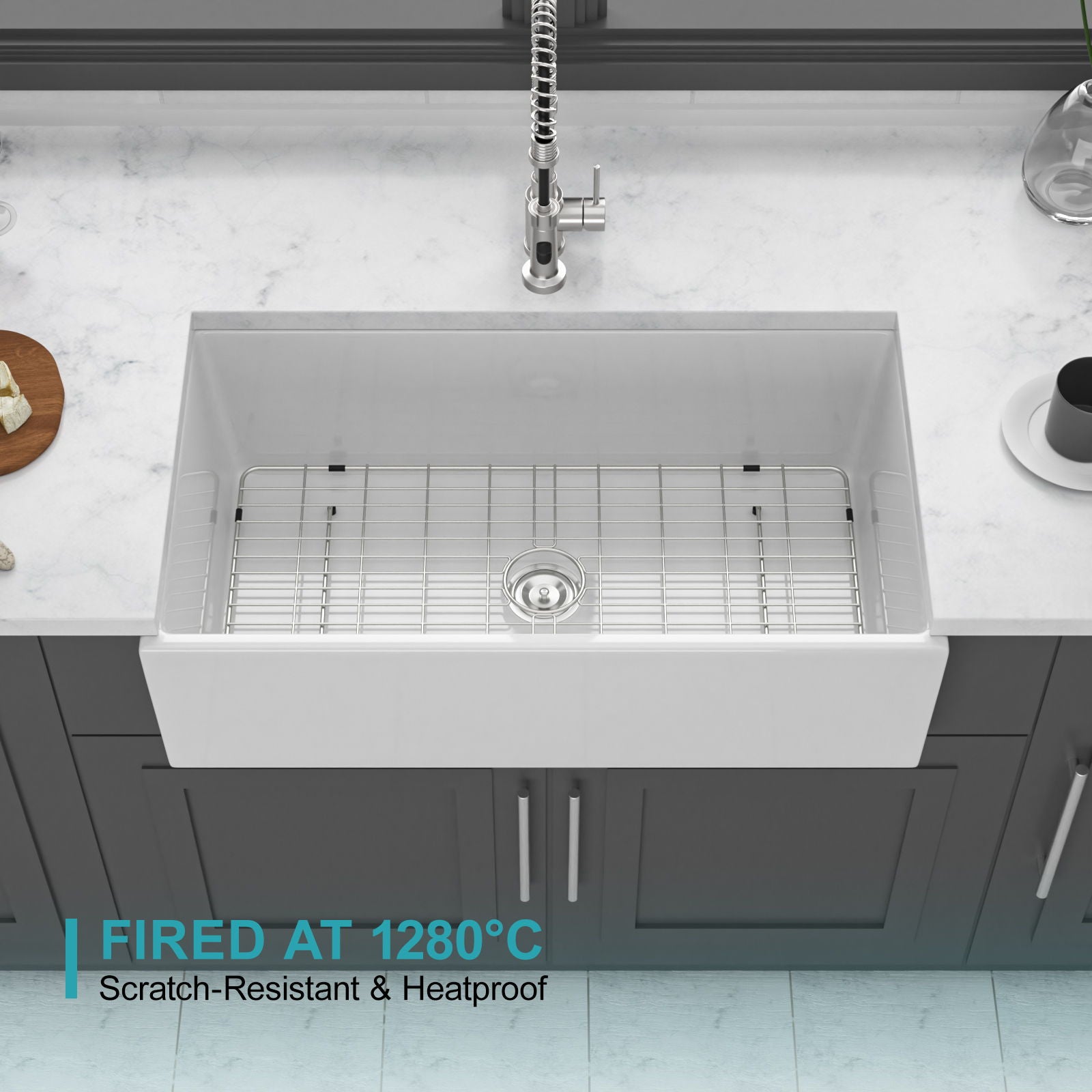 Farmhouse Sink, Apron-Front Porcelain Ceramic Single Bowl