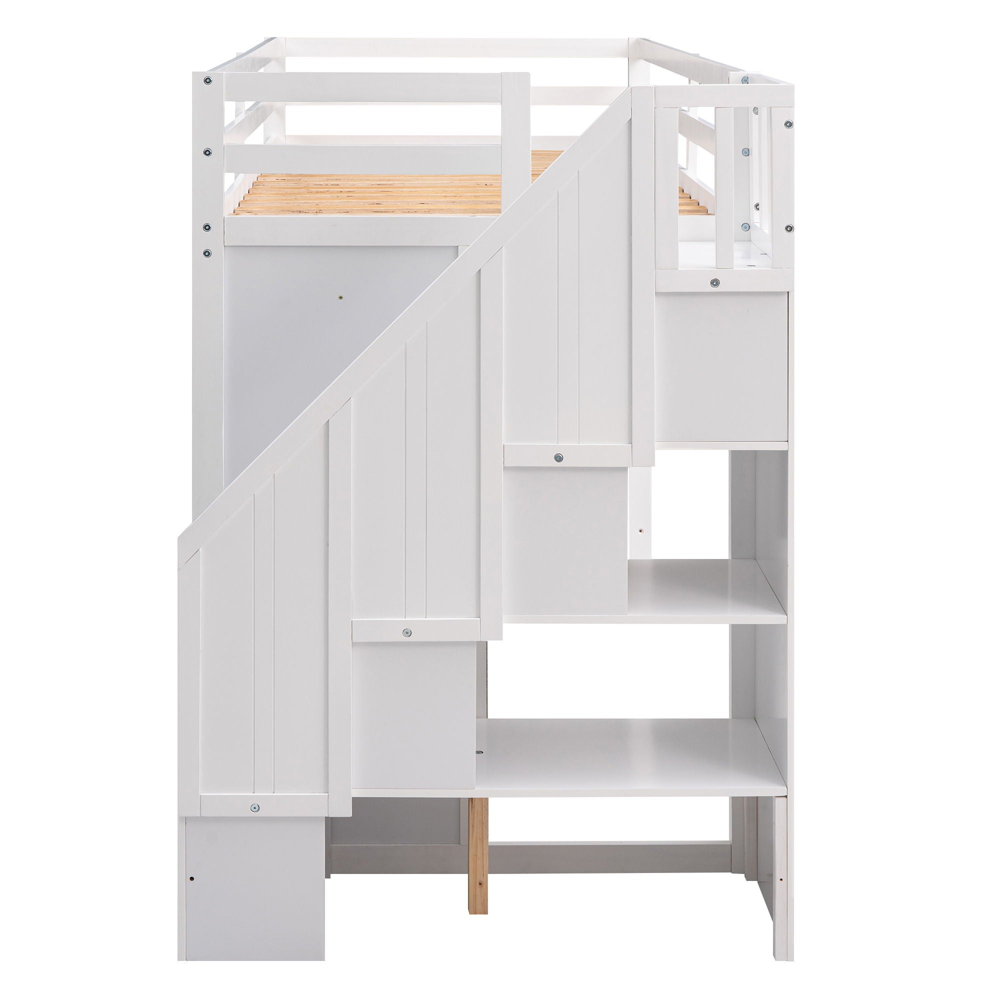Loft Bed With 3 Shelves, 2 Wardrobes, 2 Drawers, Ladder Storage