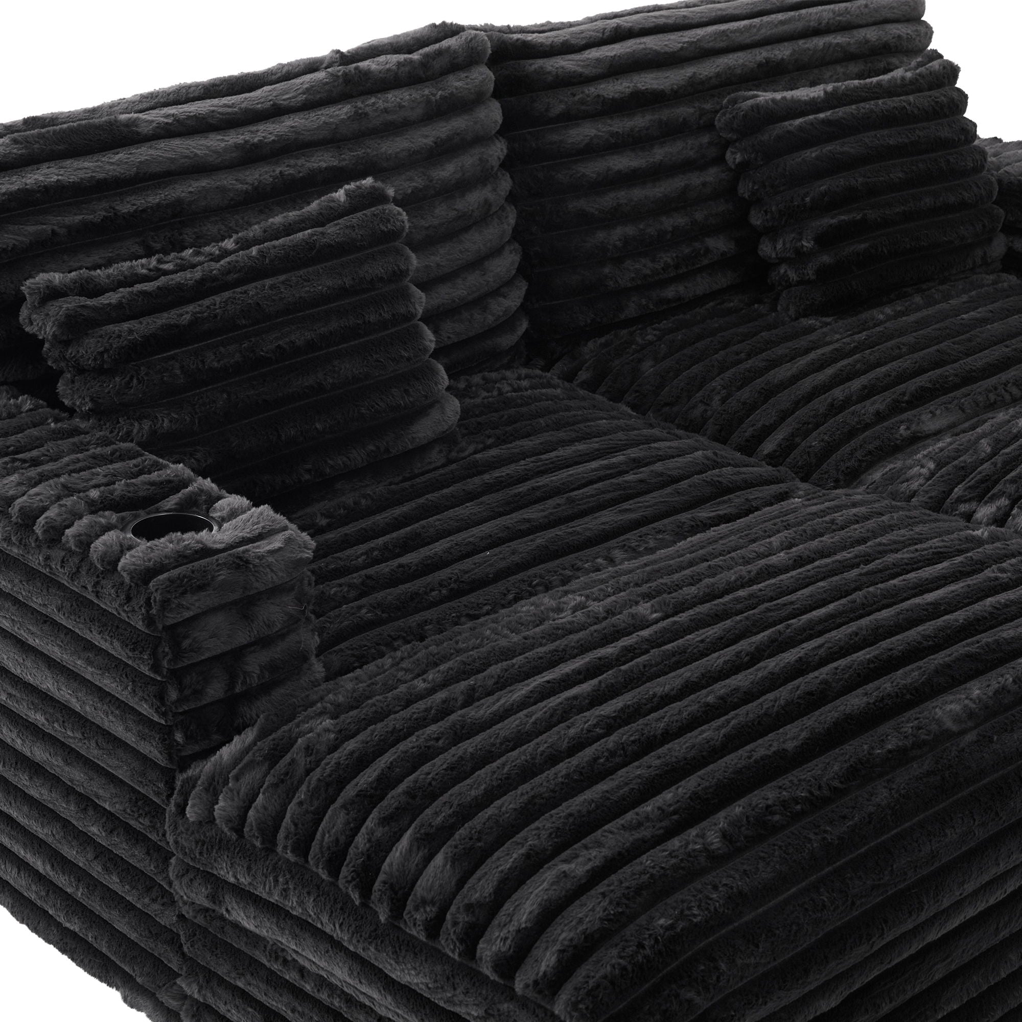 Plush Oversized Double Chaise Lounge Sofa Bed With USB Ports And Cup Holders