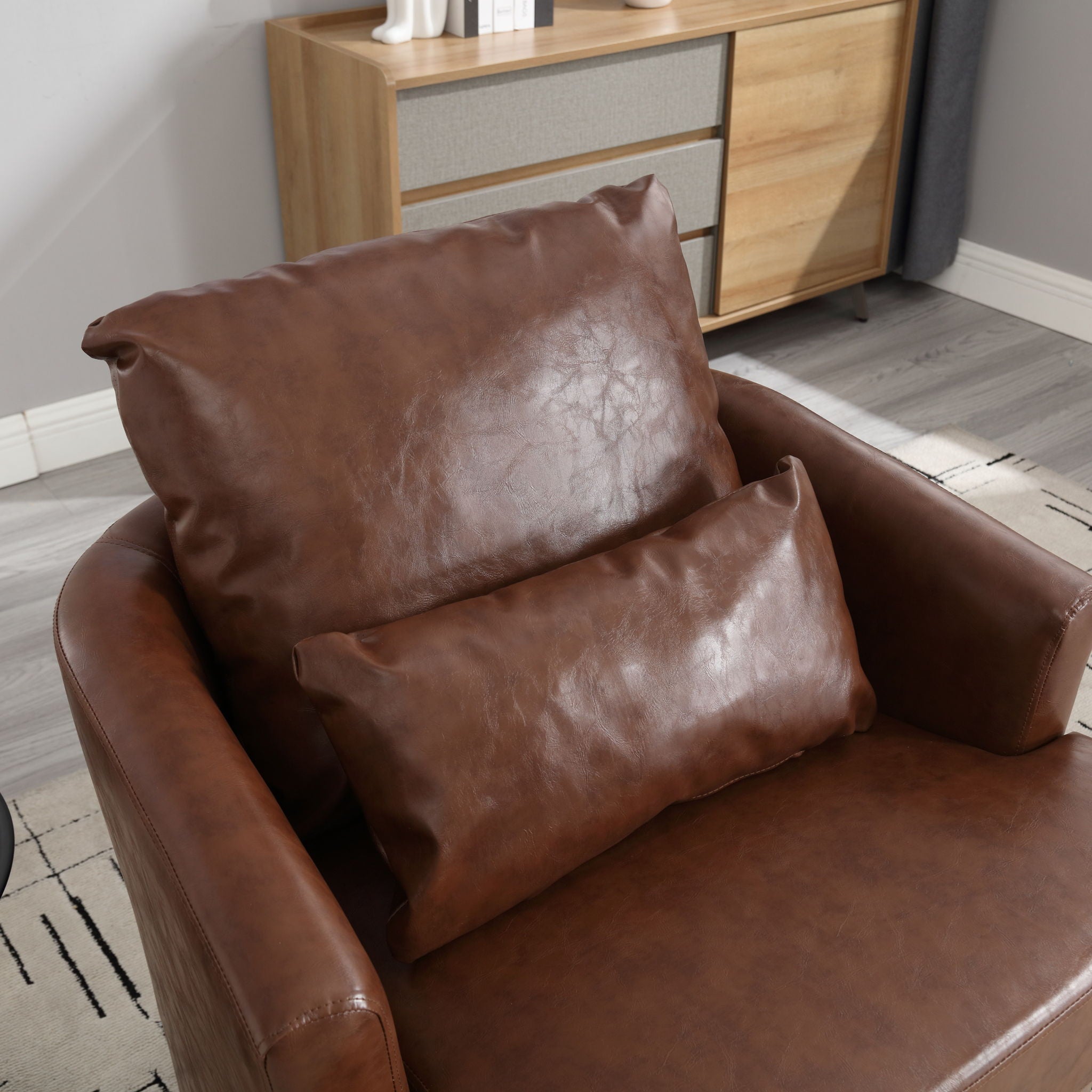 Modern Barrel Comfy Round Accent Sofa Chair, 360 Degree Swivel